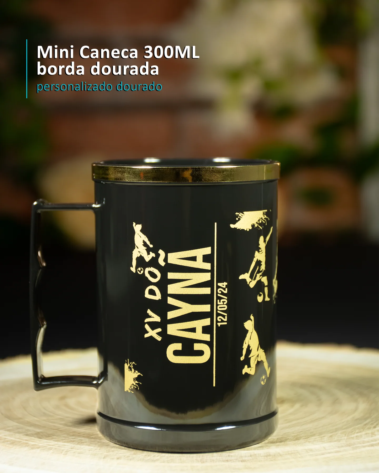 Mini Caneca 300ML borda dourada personalizado dourado