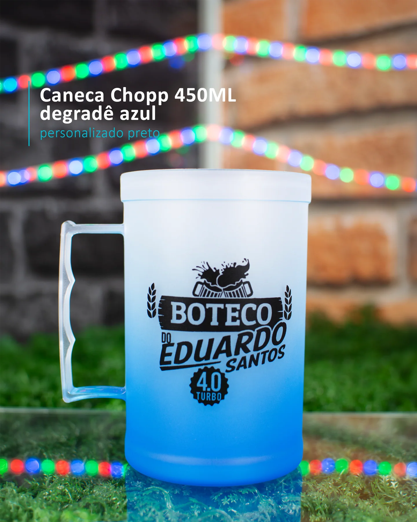 Caneca Chopp 450ML degradê azul  personalizado preto