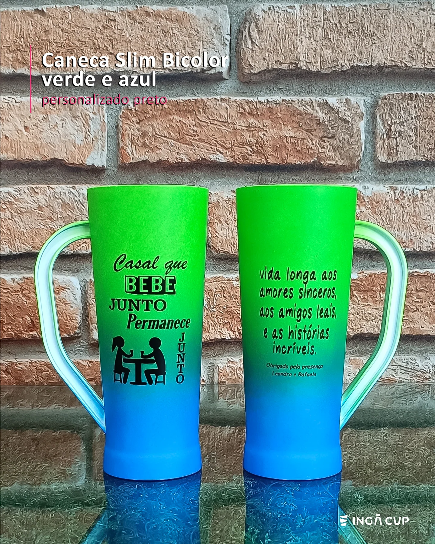 Caneca Slim Bicolor verde e azul  personalizado preto