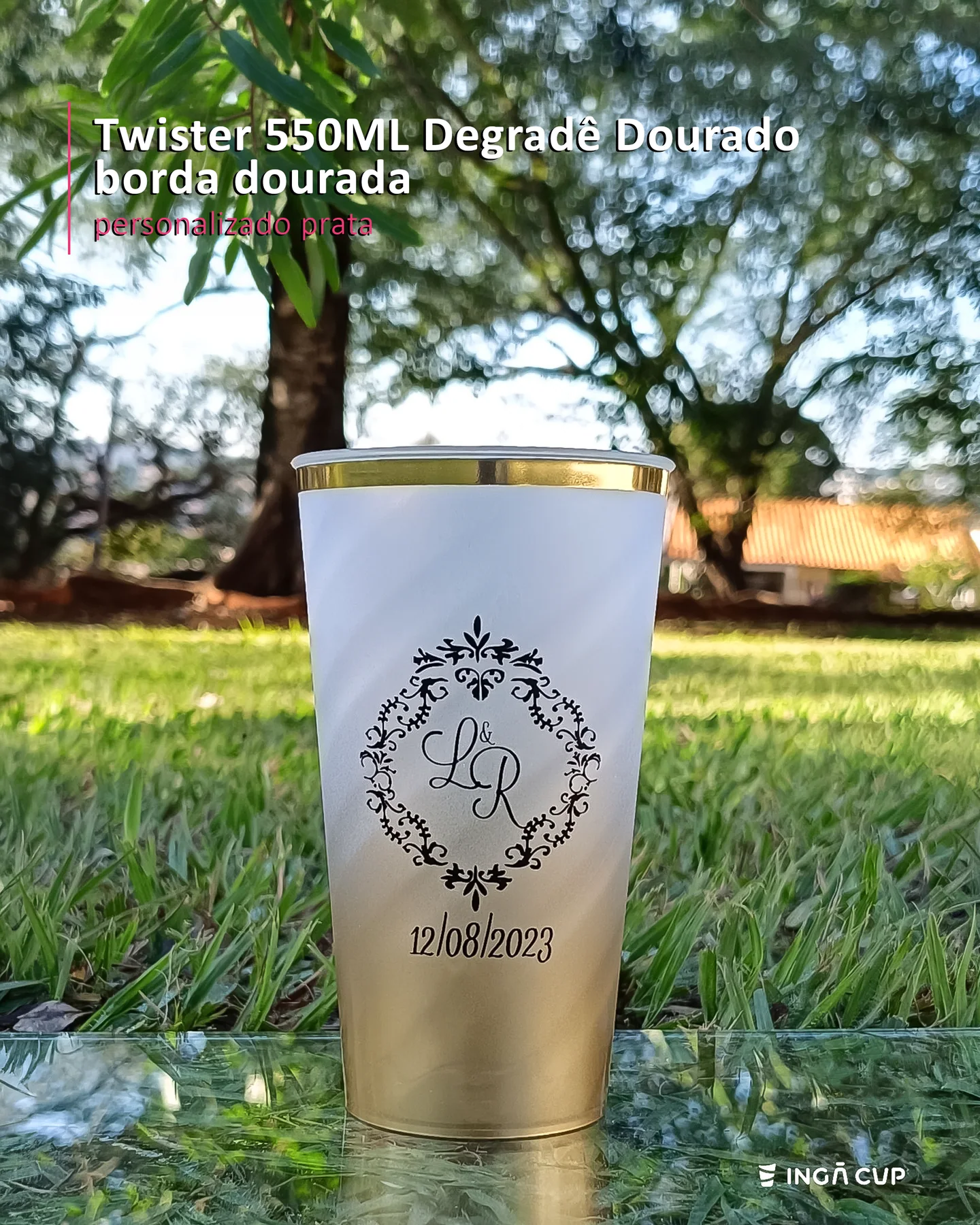 Twister 550ML Degradê Dourado  borda dourada personalizado prata