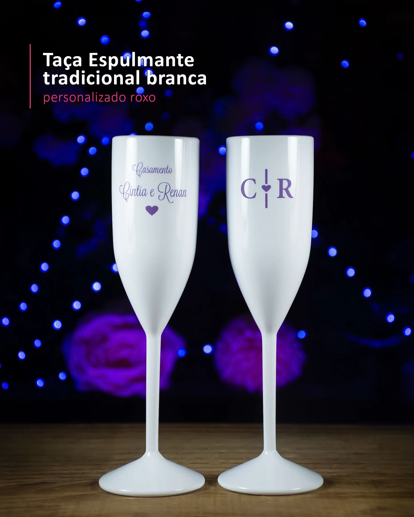 Taça Espulmante tradicional branca personalizado roxo