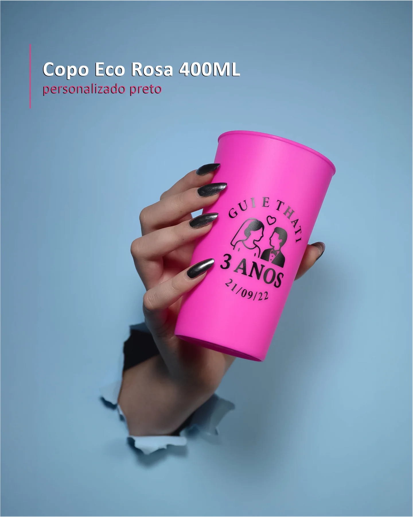 Copo Eco Rosa 400ML personalizado preto