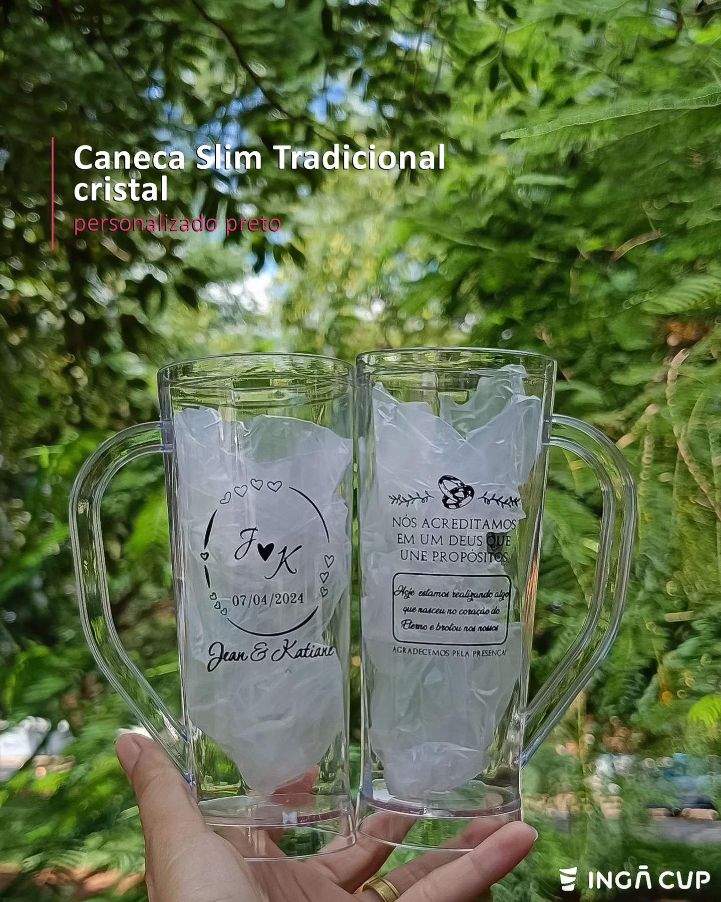 Caneca Slim Tradicional cristal  personalizado dourada