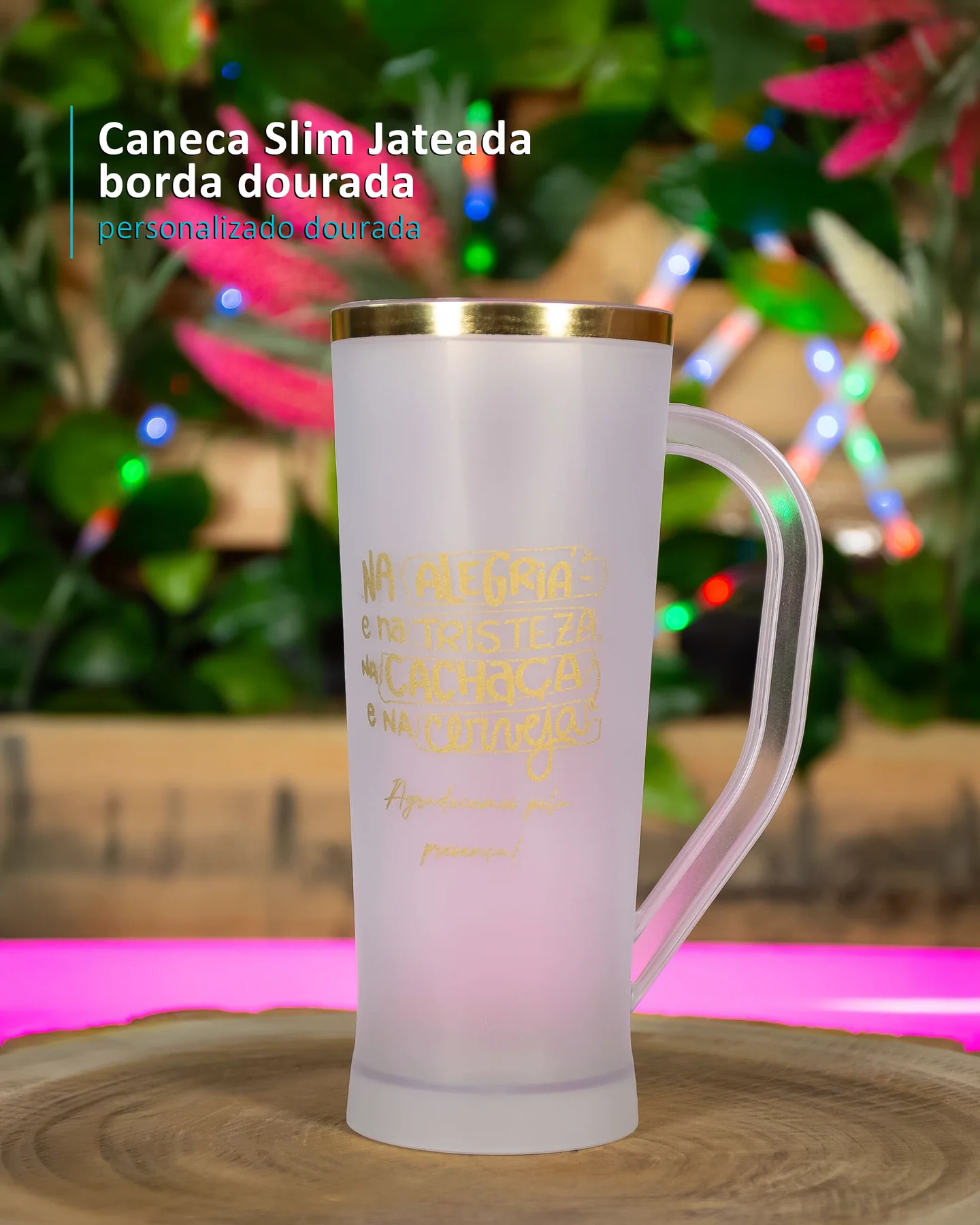 Caneca Slim Jateada  borda dourada personalizado dourada