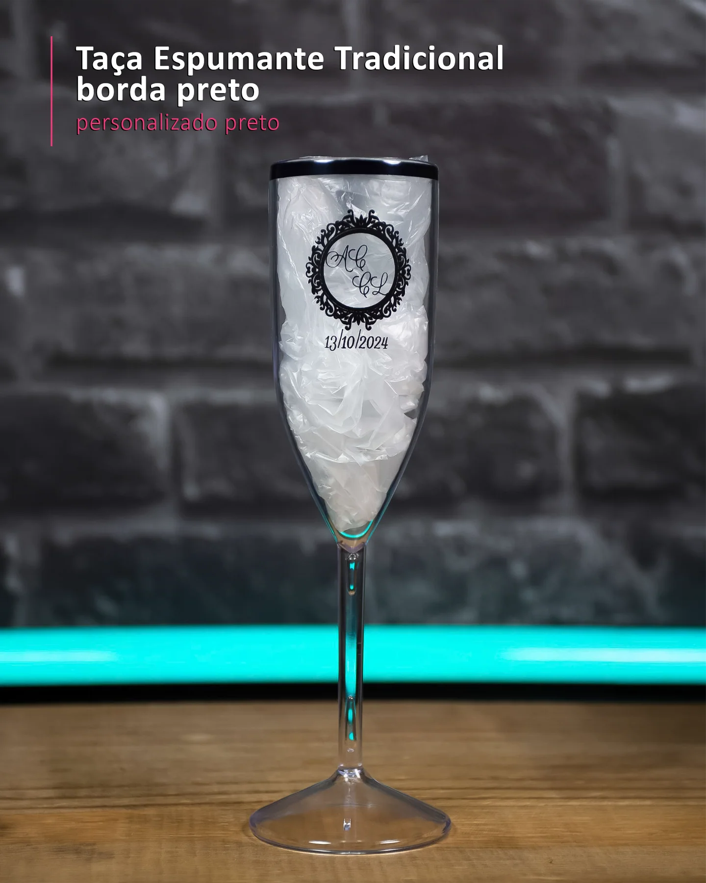 Taça Espumante Tradicional  borda preto personalizado preto