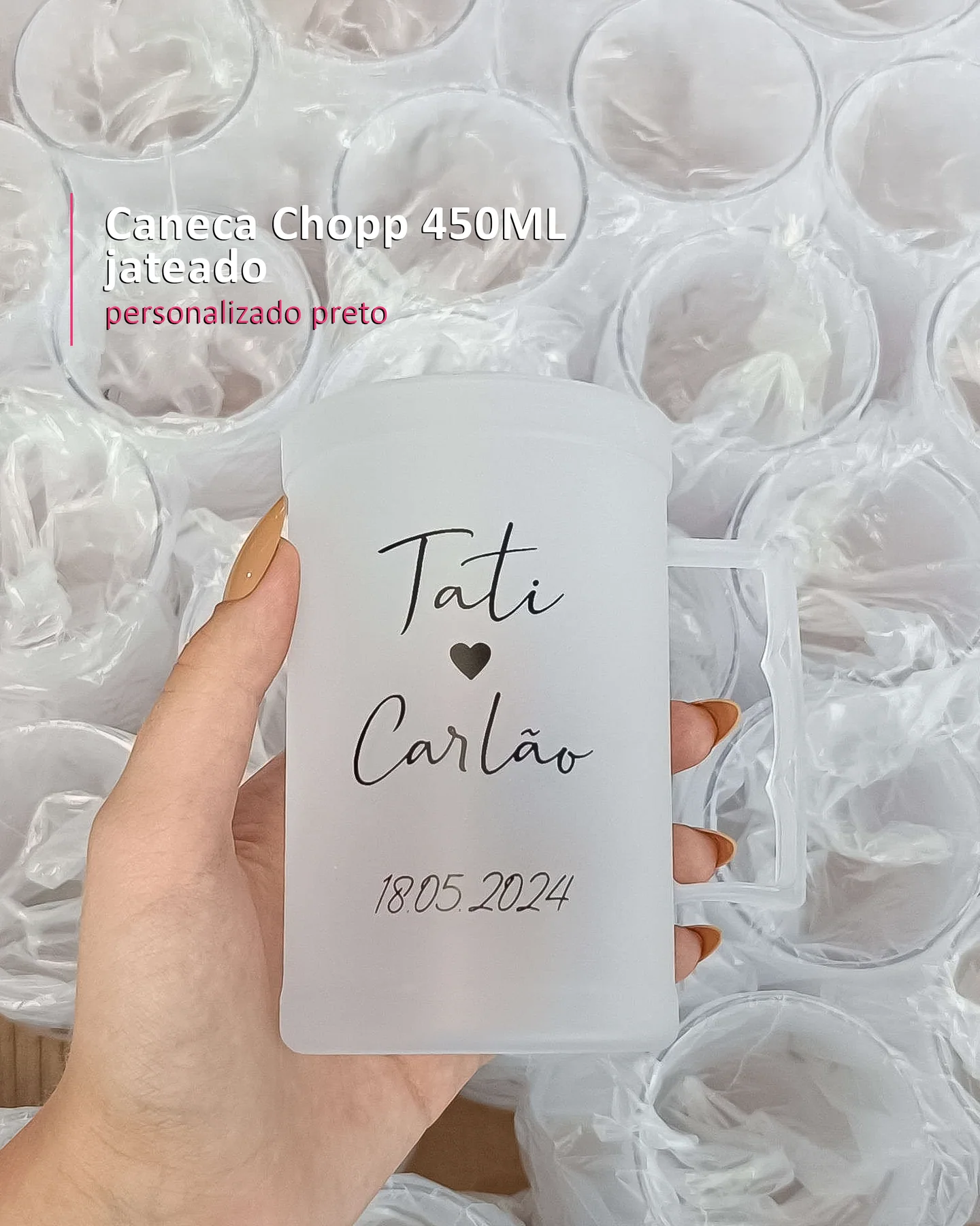Caneca Chopp 450ML jateado personalizado preto