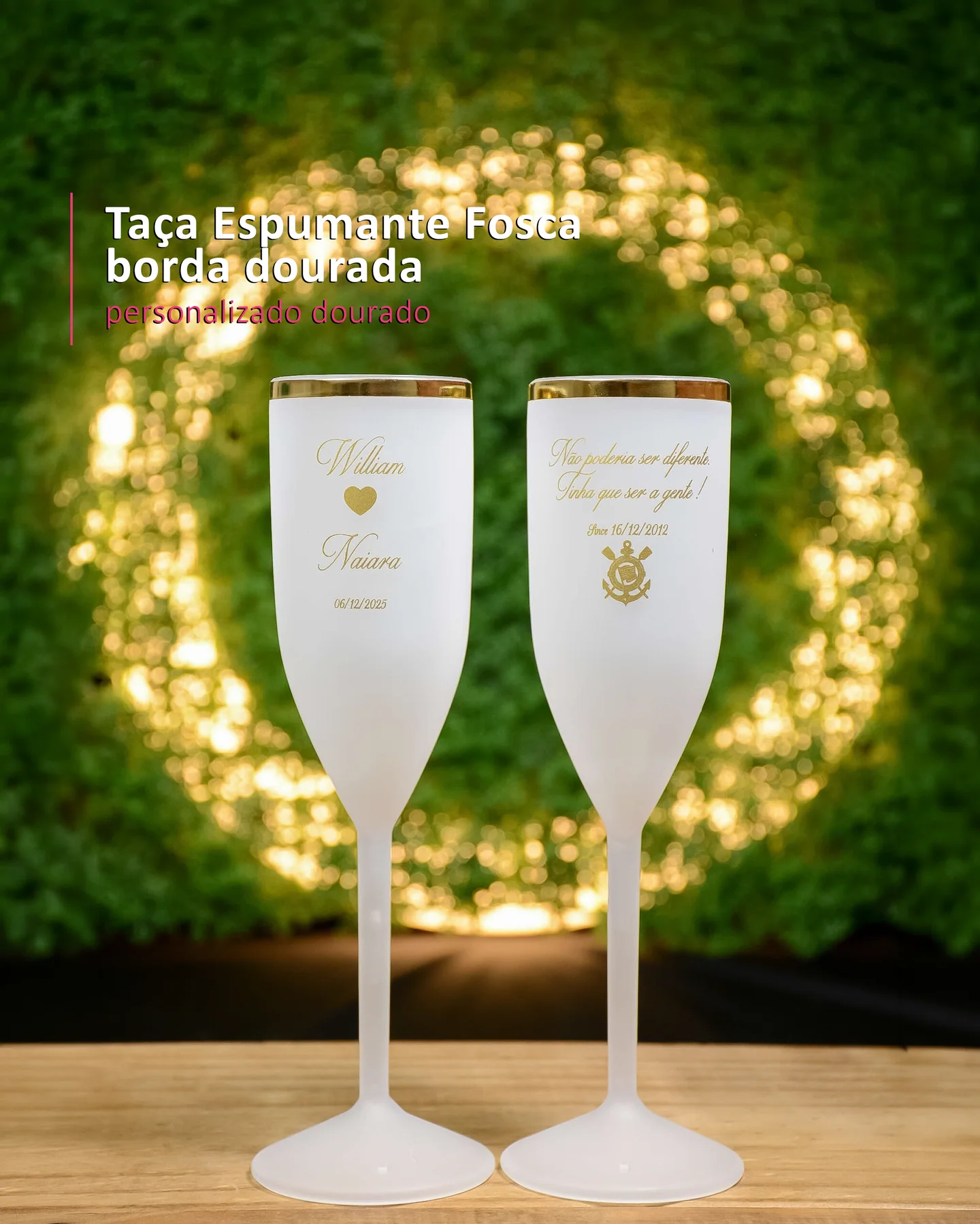 Taça Espumante Fosca borda dourada personalizado dourado