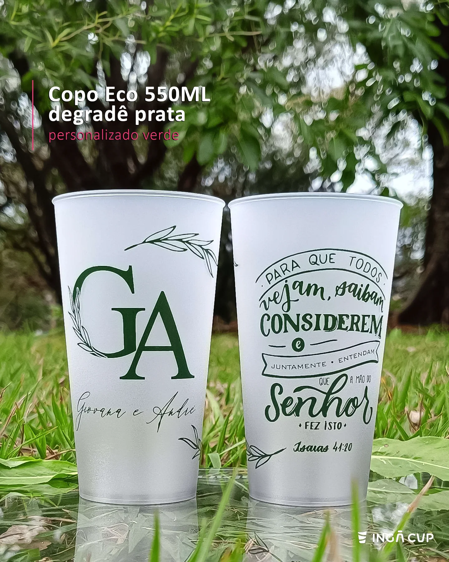 Copo Eco 550ML degradê prata personalizado verde