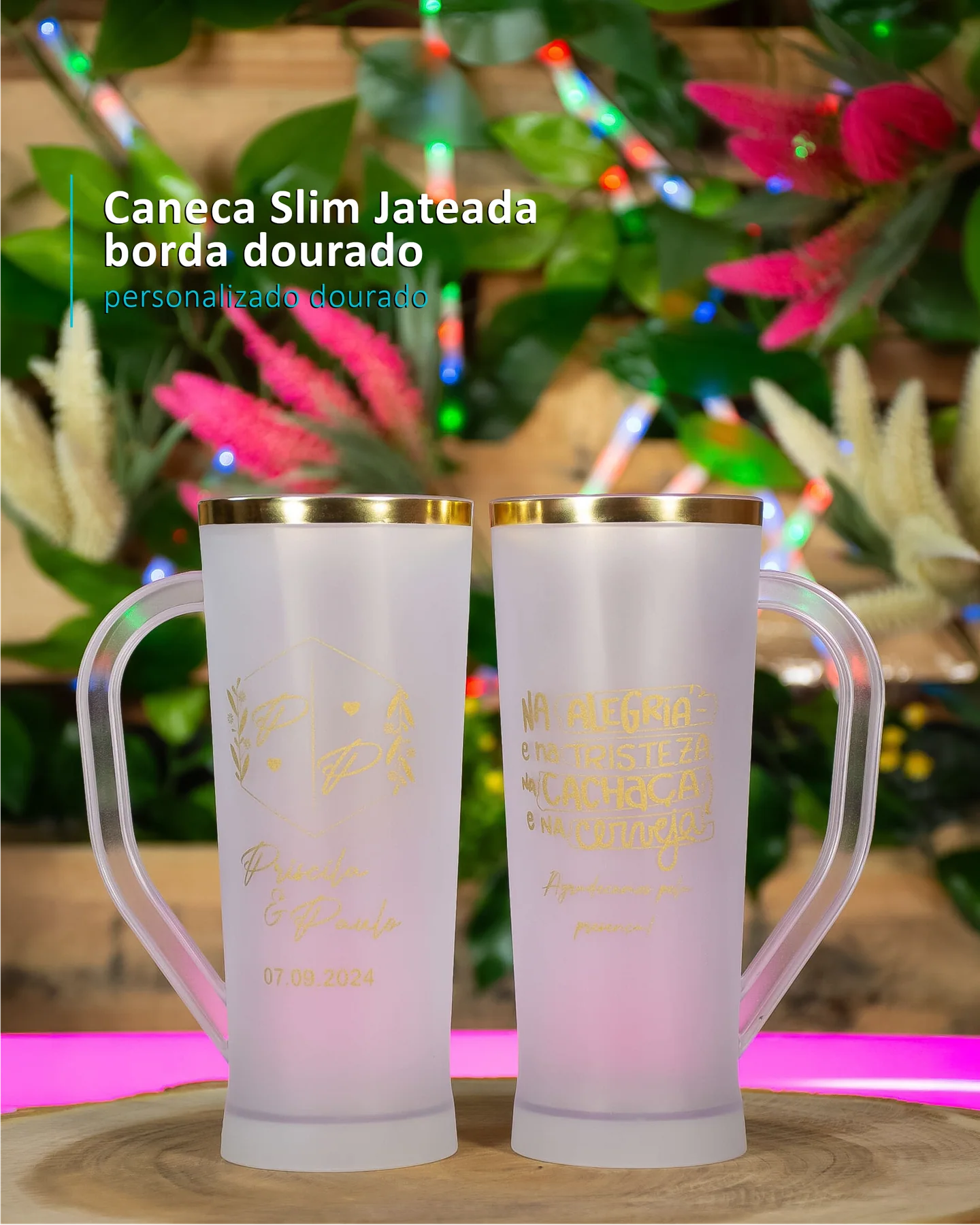 Caneca Slim Jateada borda dourado personalizado dourado