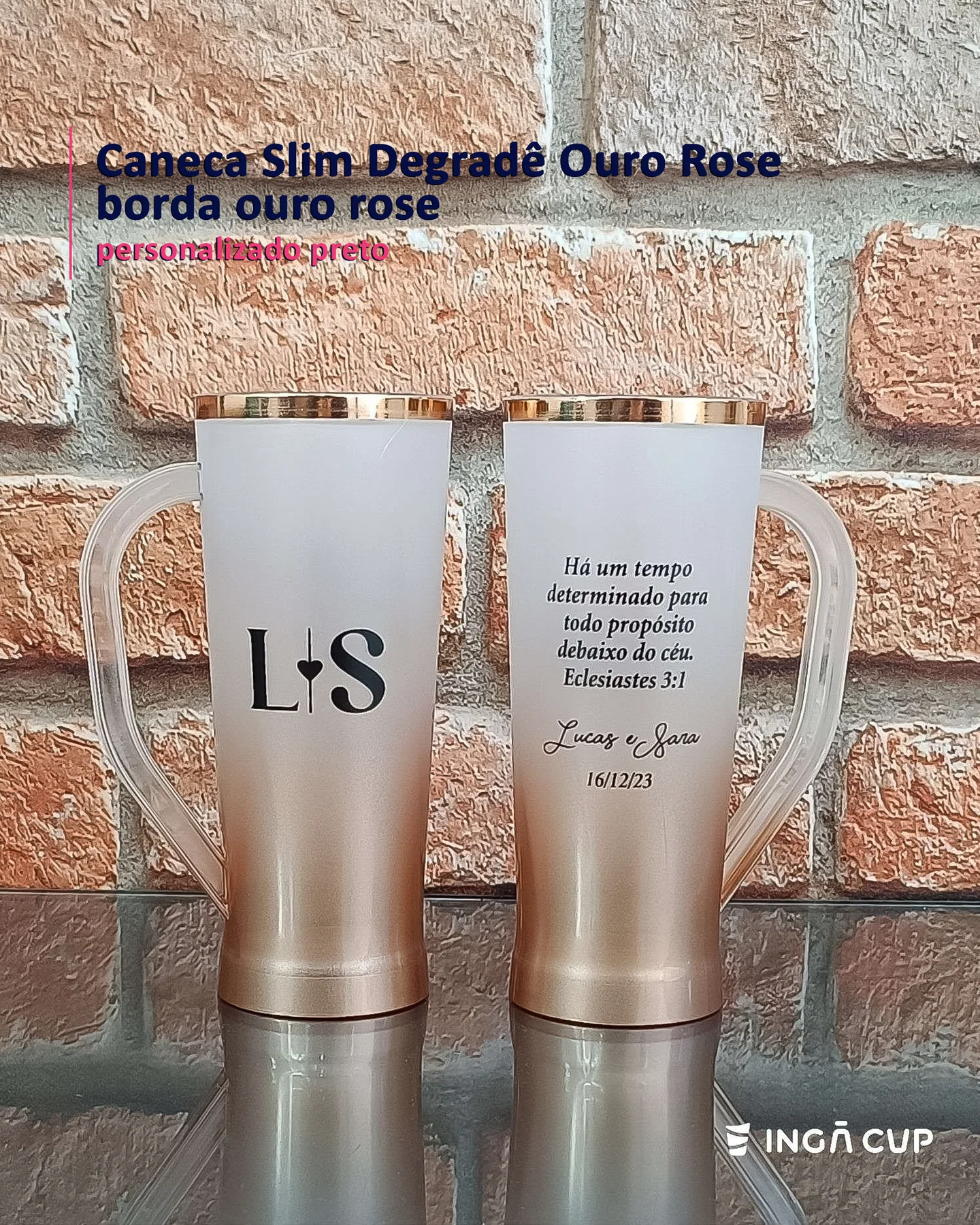 Caneca Slim Degradê Ouro Rose borda ouro rose personalizado pre