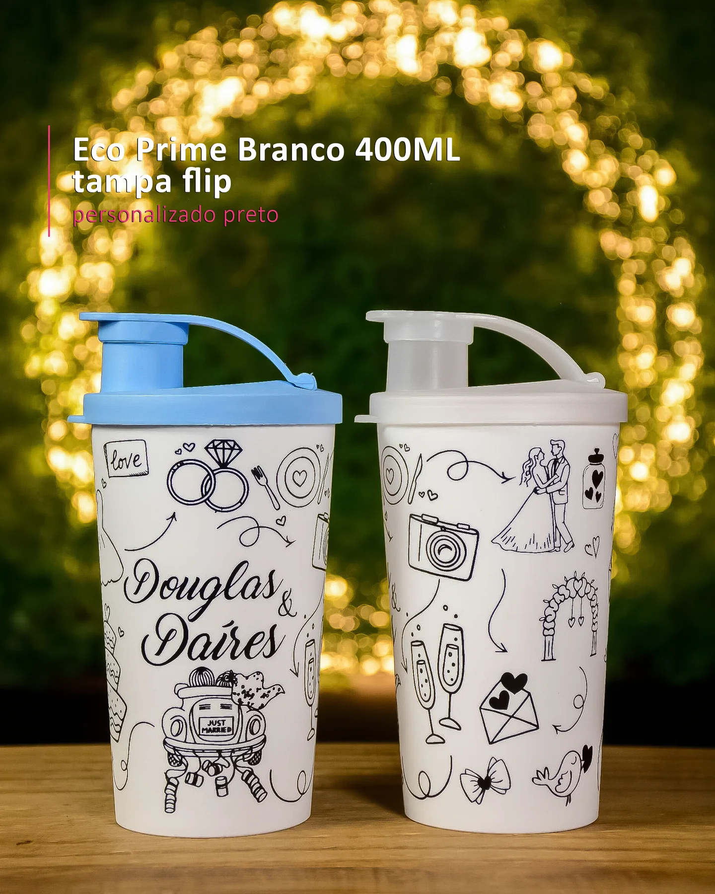 Eco Prime Branco 400ML tampa flip personalizado preto