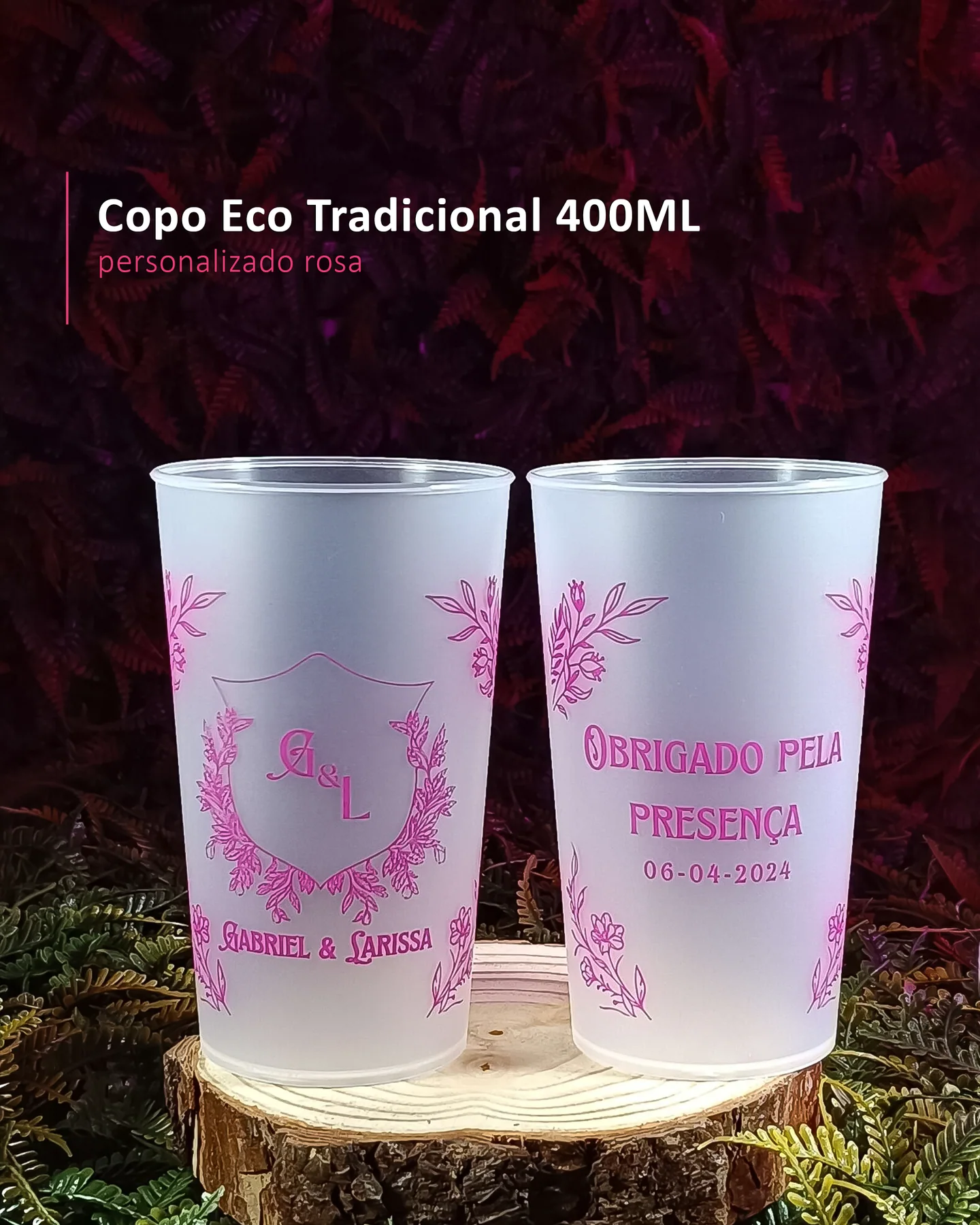 Copo Eco Tradicional 400ML personalizado rosa