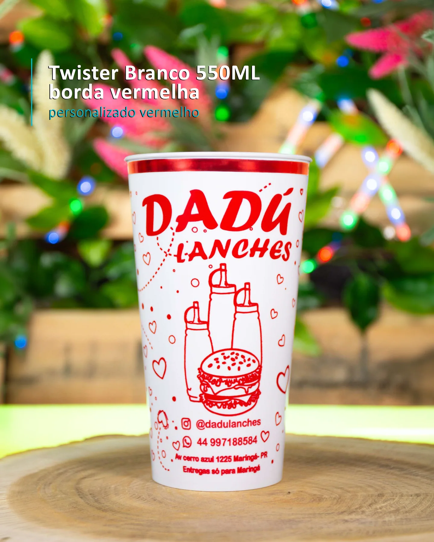 Twister Branco 550ML borda vermelha personalizado vermelho