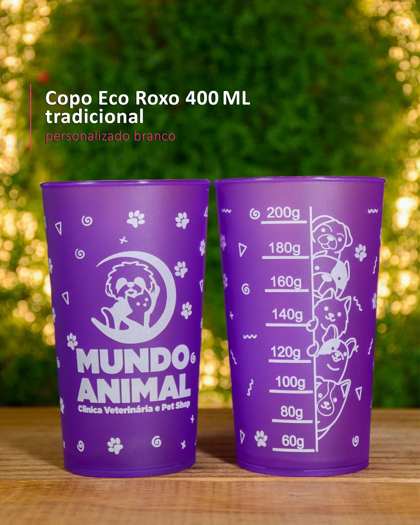 Copo Eco Roxo 400 ML tradicional personalizado branco