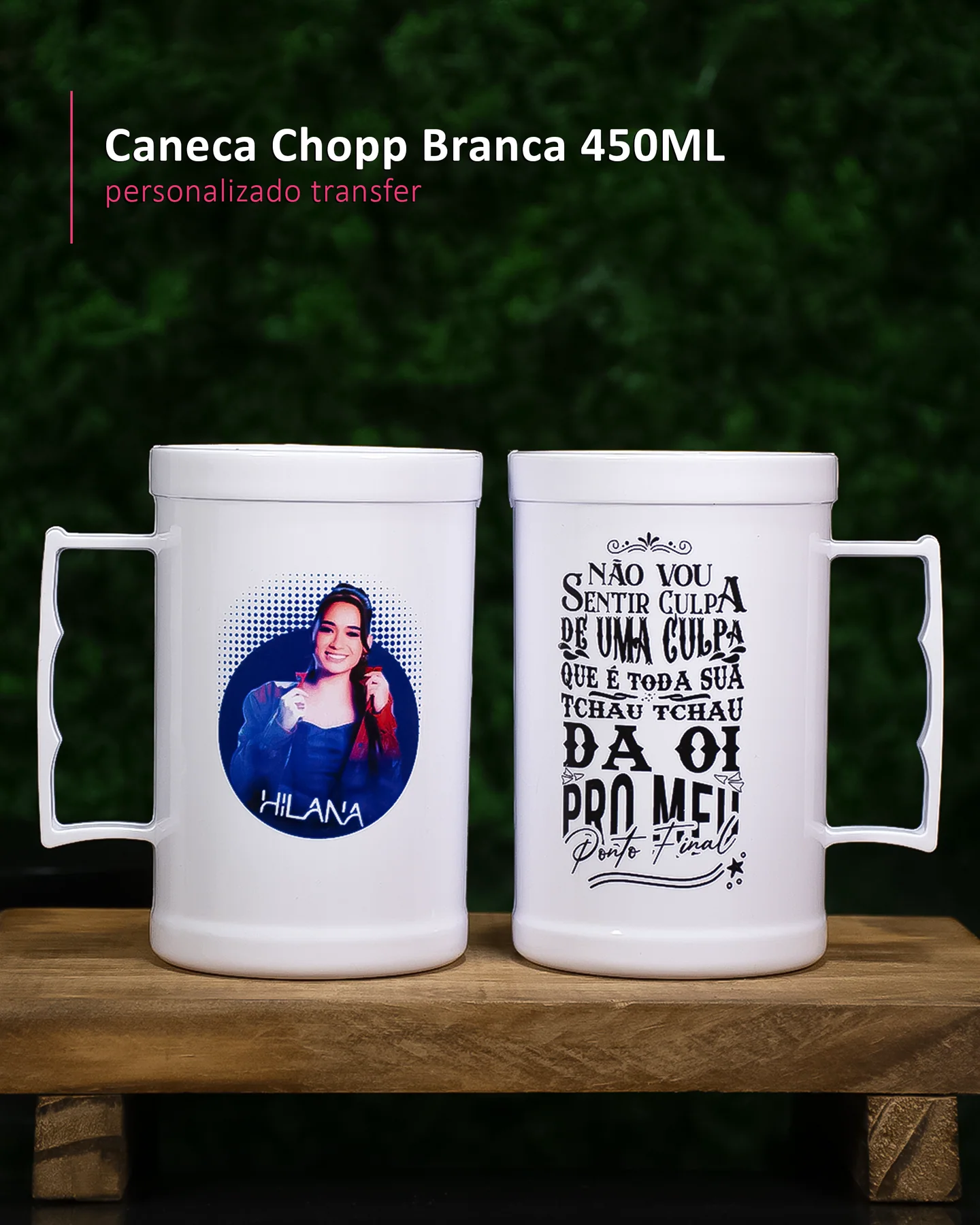 Caneca Chopp Branca 450ML personalizado transfer
