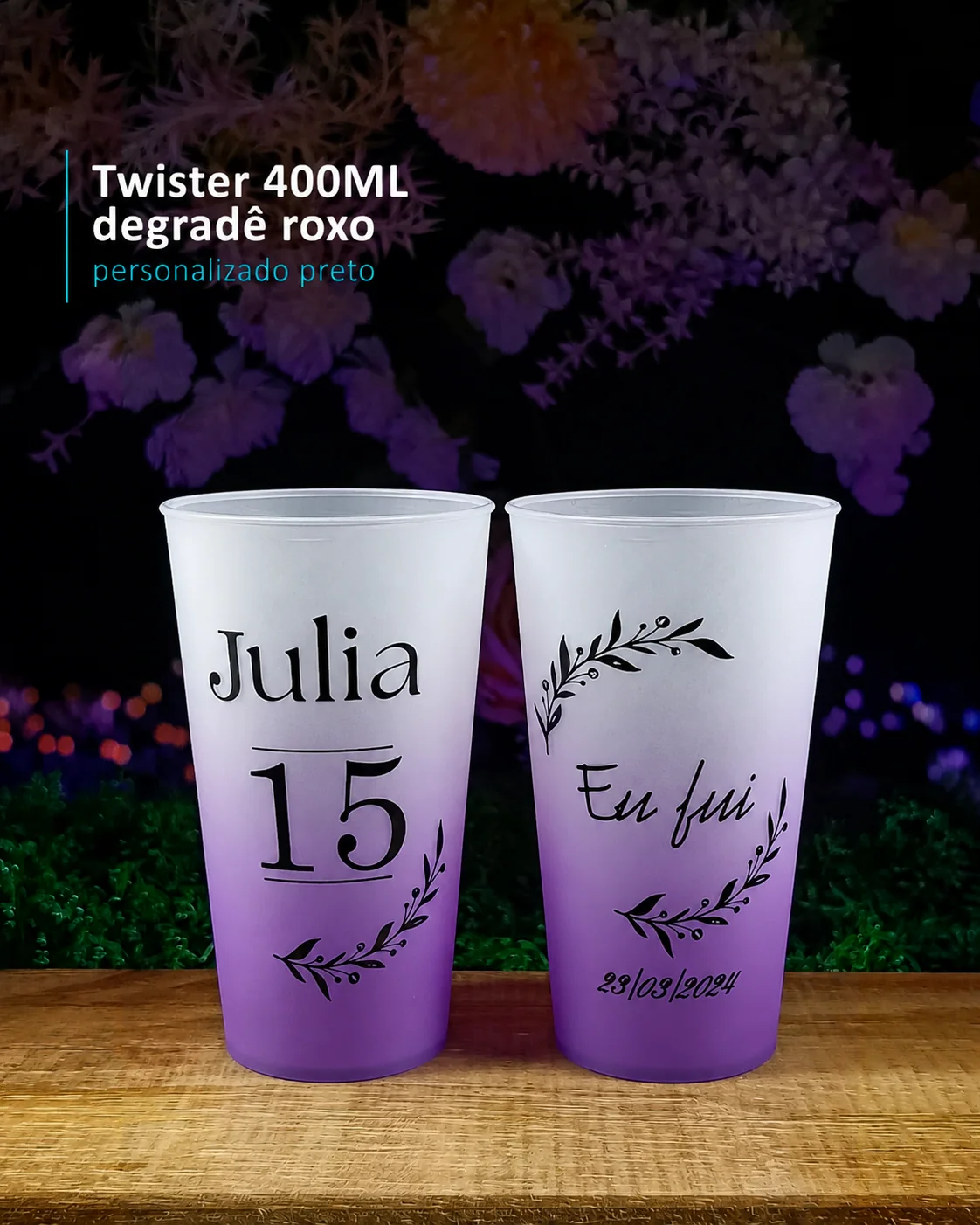 Twister 400ML degradê roxo personalizado preto