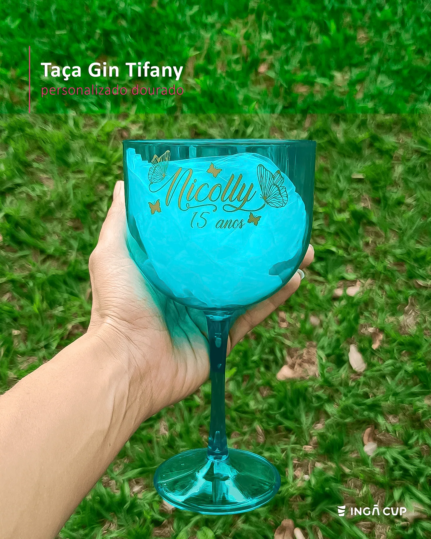Taça Gin Tifany personalizado rdourado