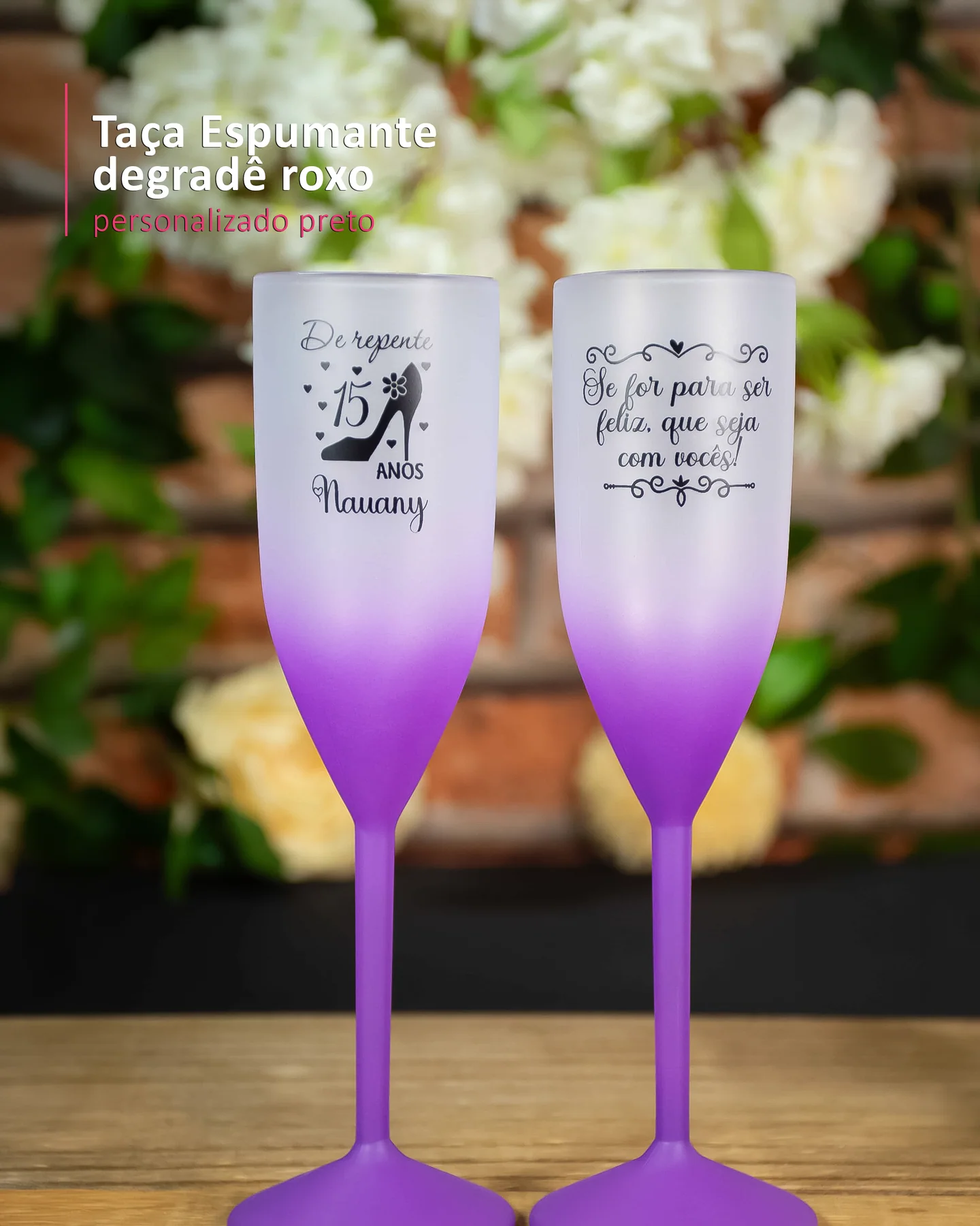 Taça Espumante Bicolor degradê roxo personalizado preto