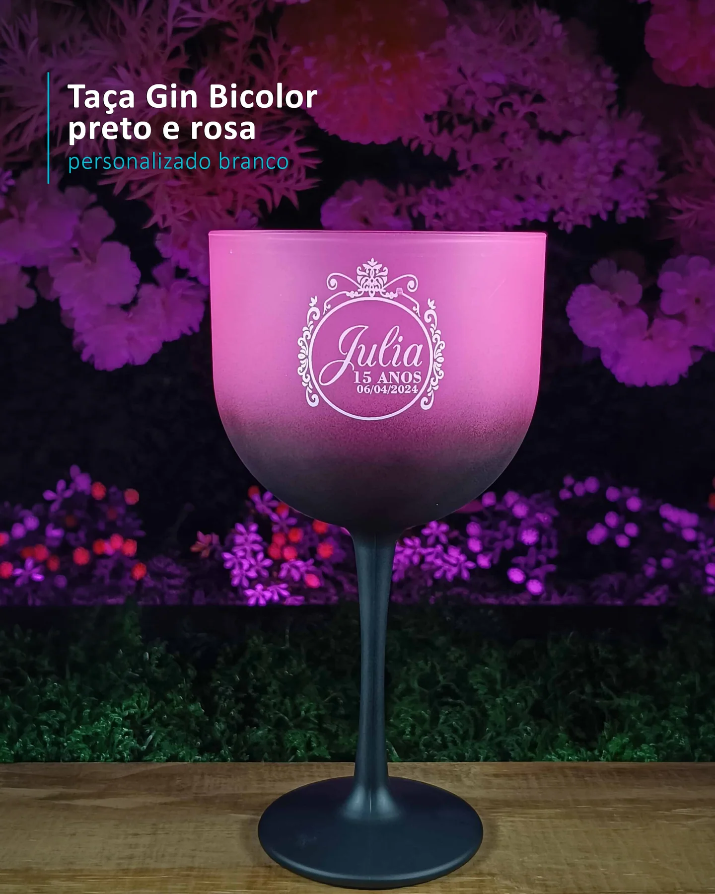 Taça G in Bicolor preto e rosa personalizado branco