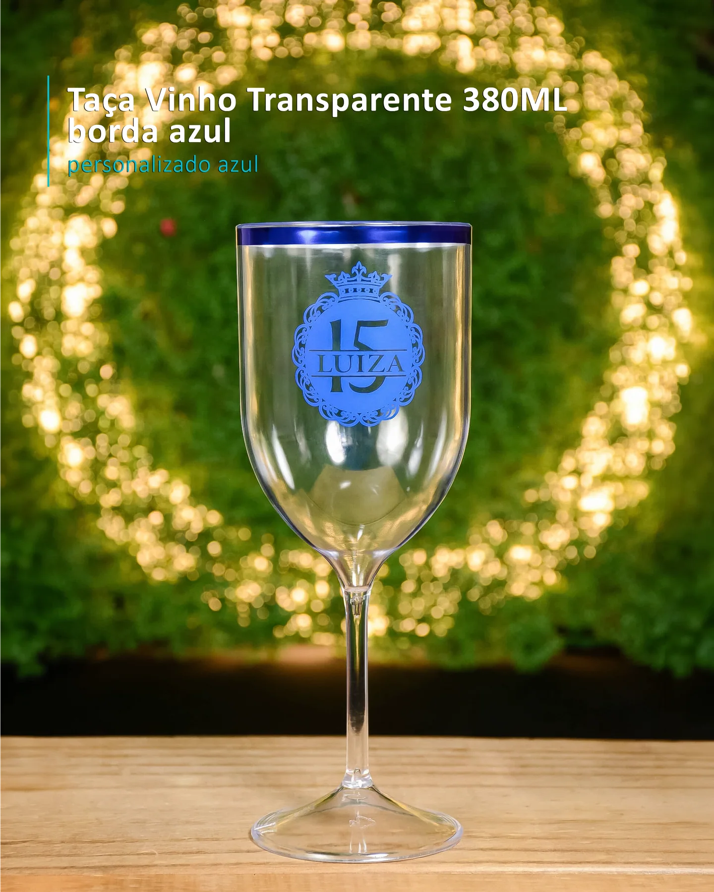 Taça Vinho Transparente 380ML borda azul personalizado azul