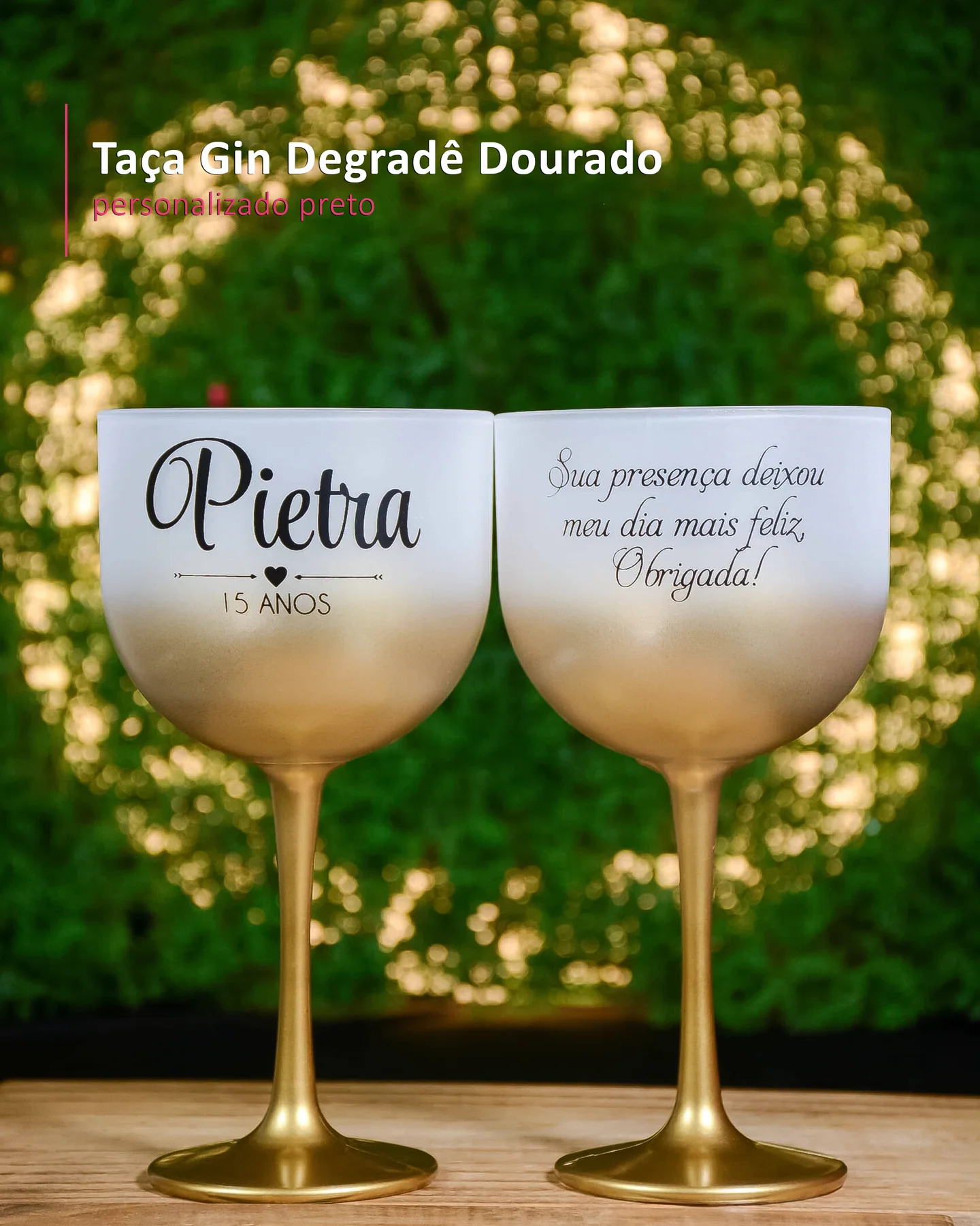 Taça Gin Degradê Dourado personalizado preto