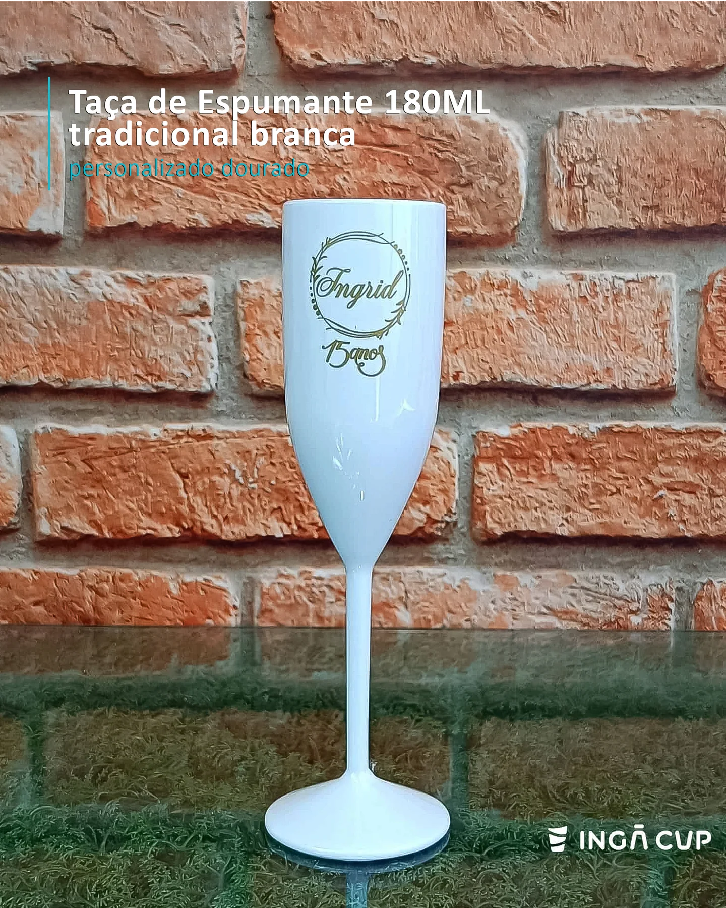 Taça de Espumante 180ML tradicional branca personalizado dourad