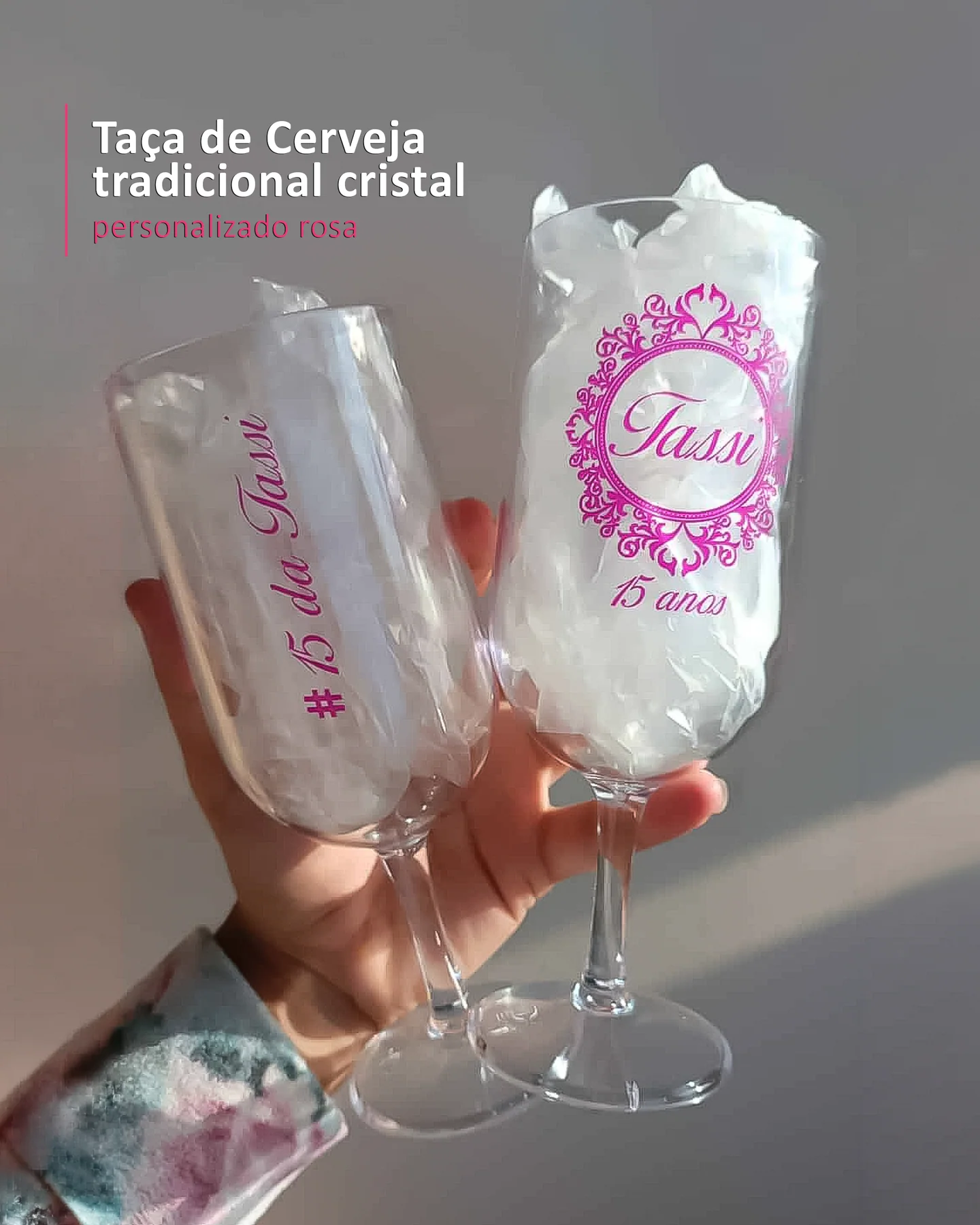 Taça de Cerveja tradicional cristal personalizado rosa