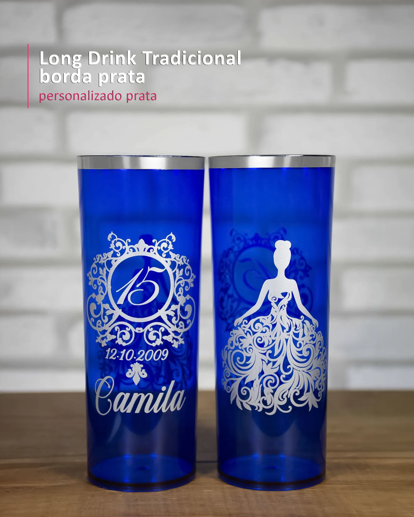 Long Drink Tradicional borda prata personalizado prata