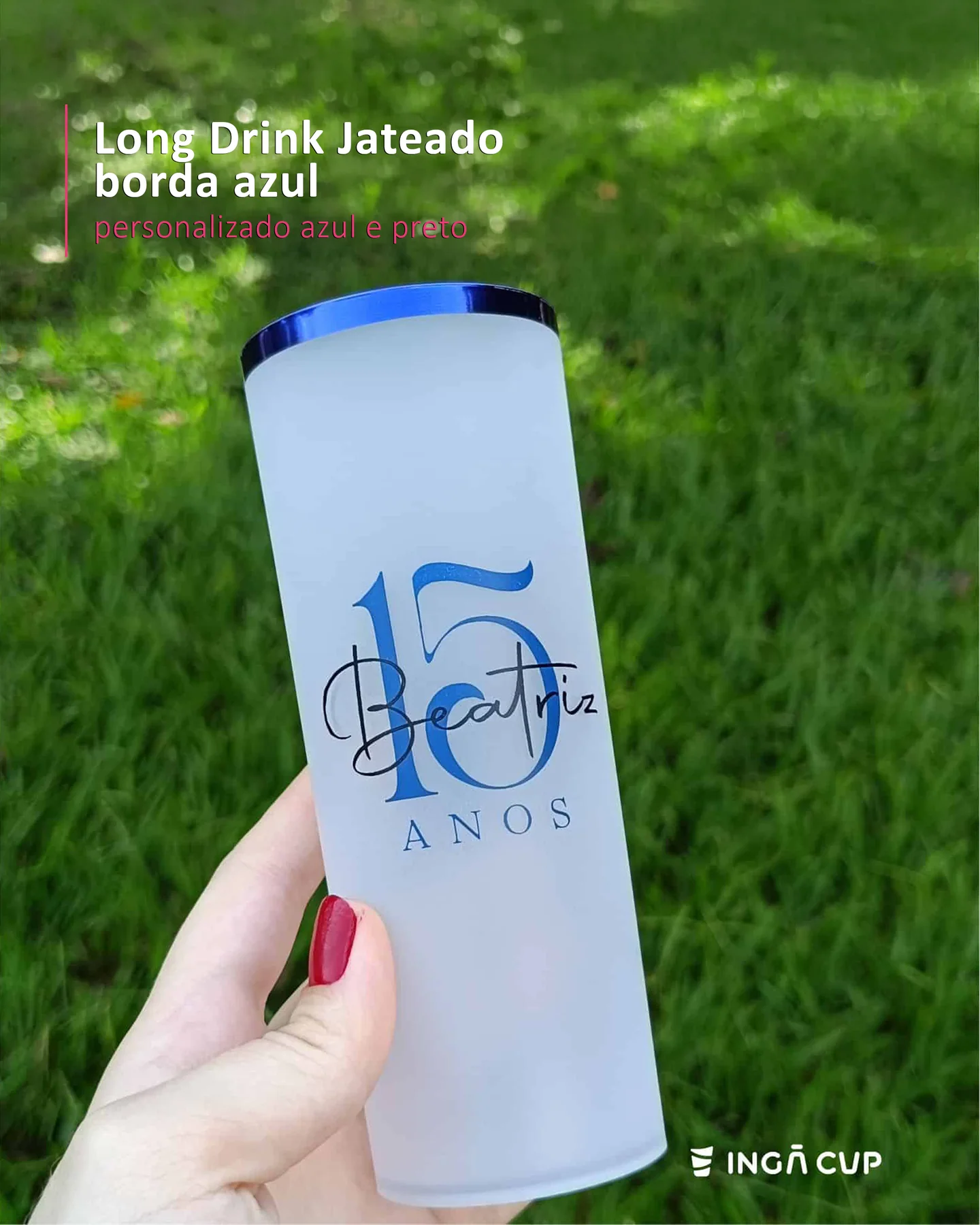 Long Drink Jateado  borda azul   personalizado azul e preto
