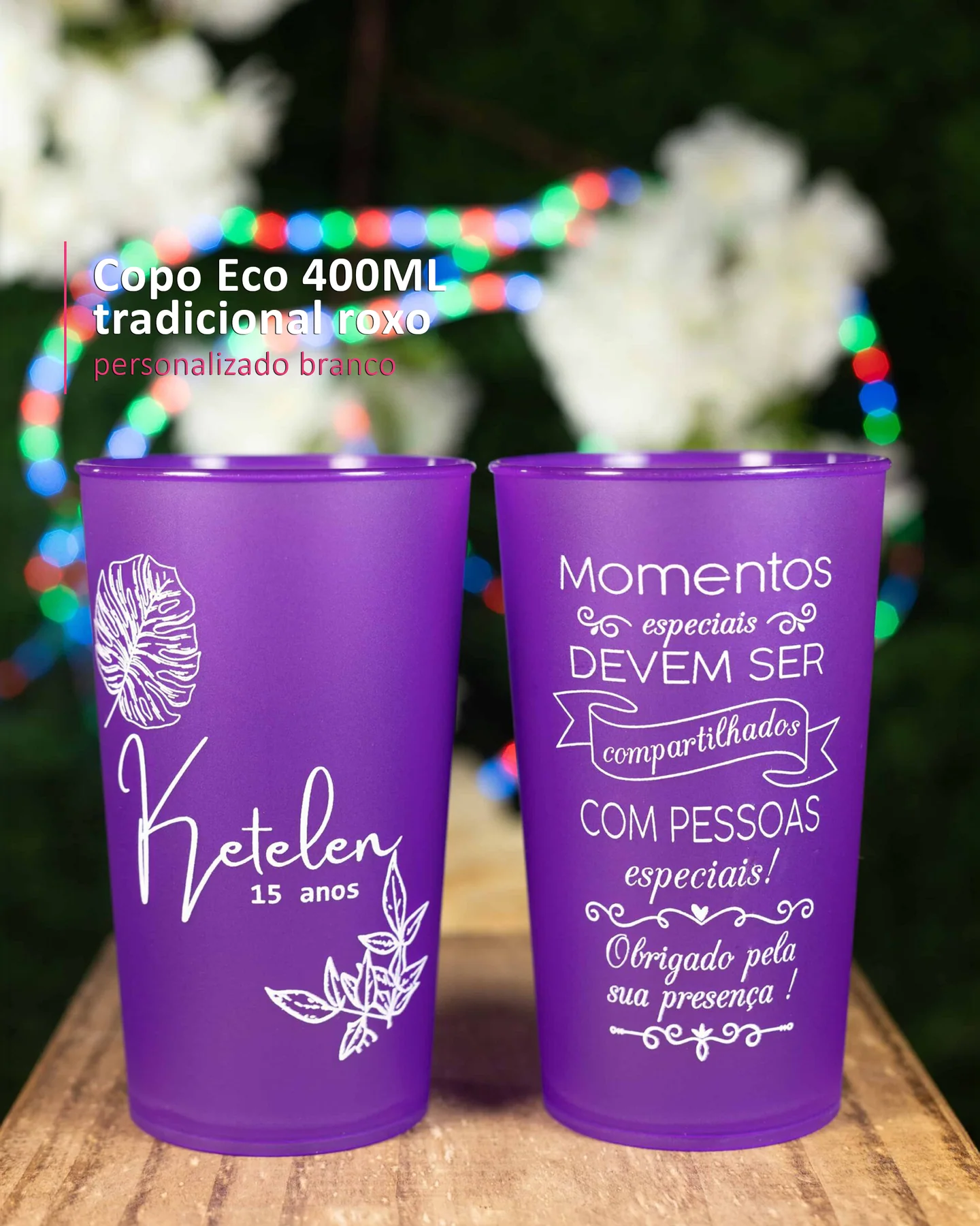 Copo Eco 400ML  tradicional roxo  personalizado branco