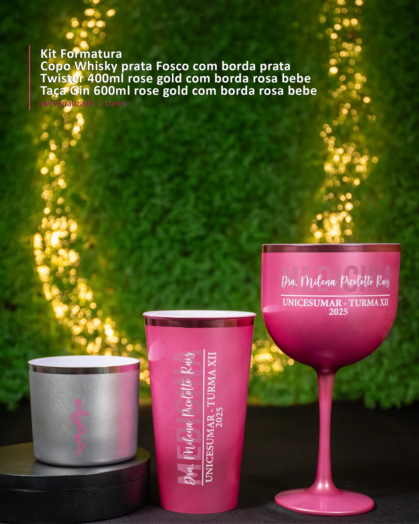 Kit Formatura Copo Whisky prata Fosco com borda prata Twister 4