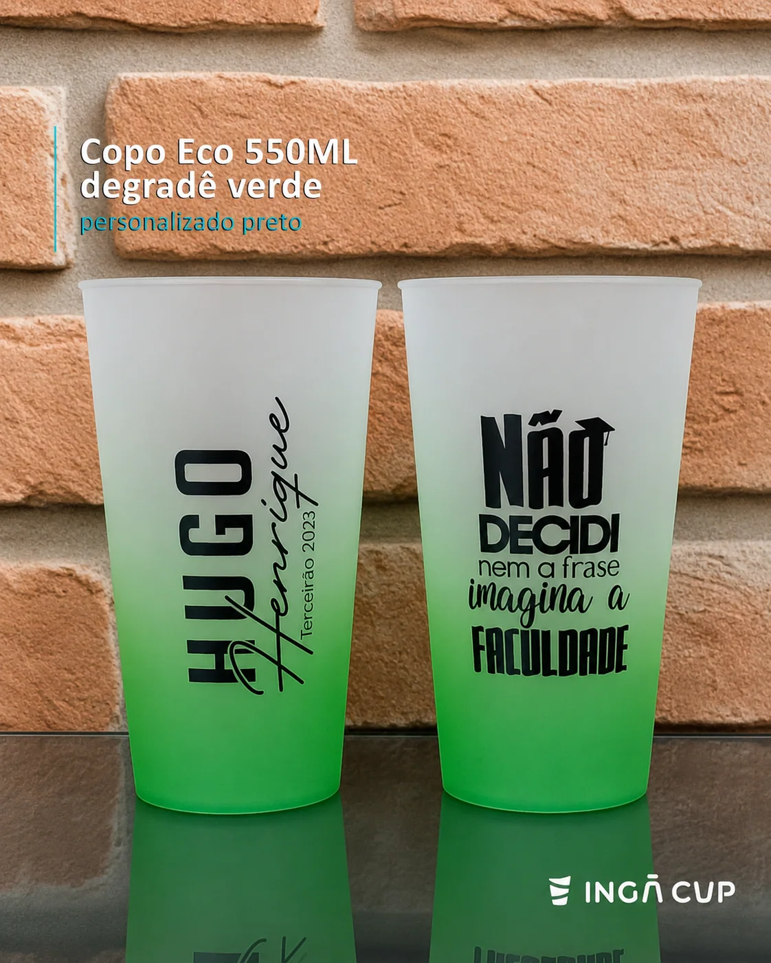 Copo Eco 550ML degradê verde personalizado preto
