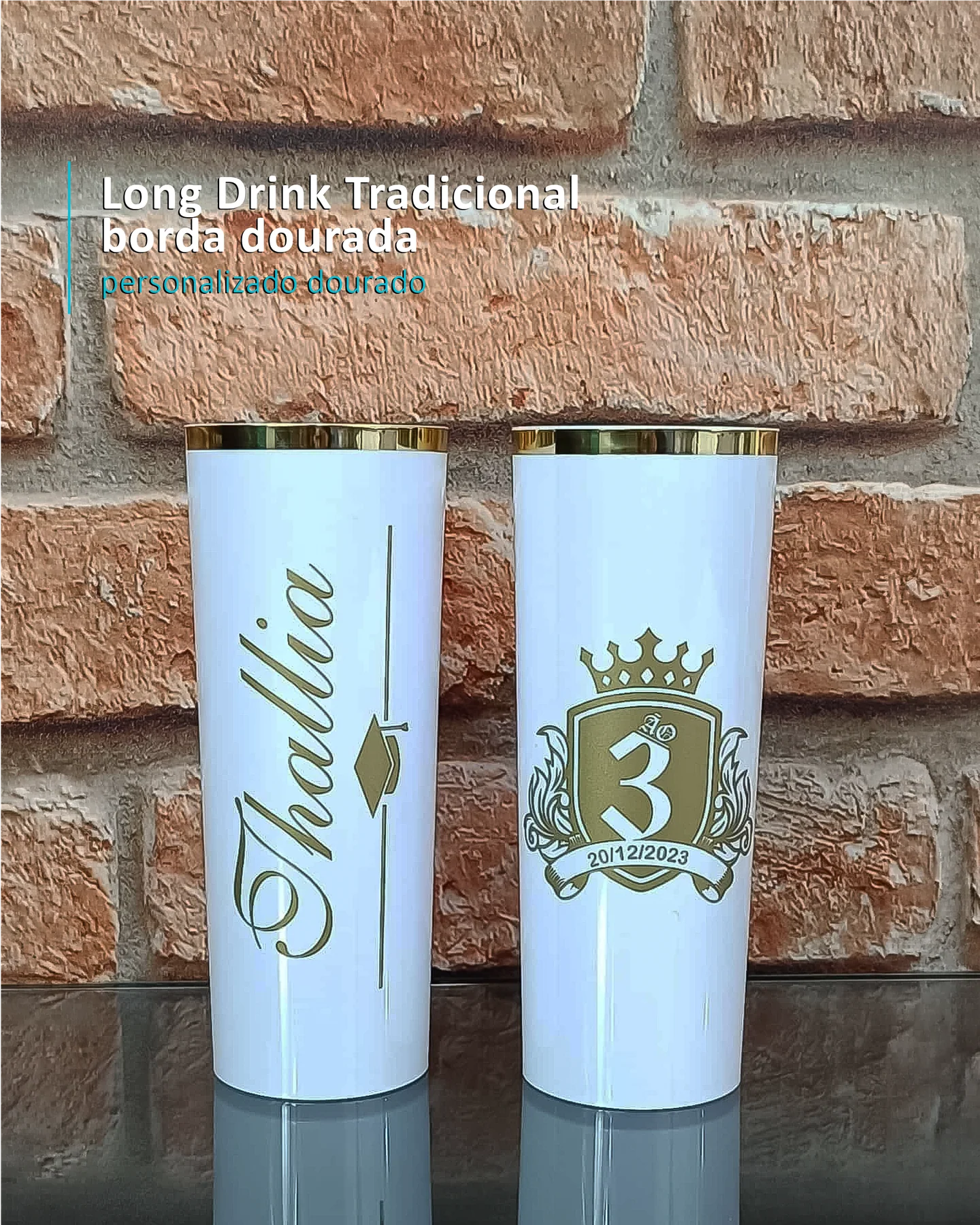 Long Drink Tradicional borda dourada personalizado dourado