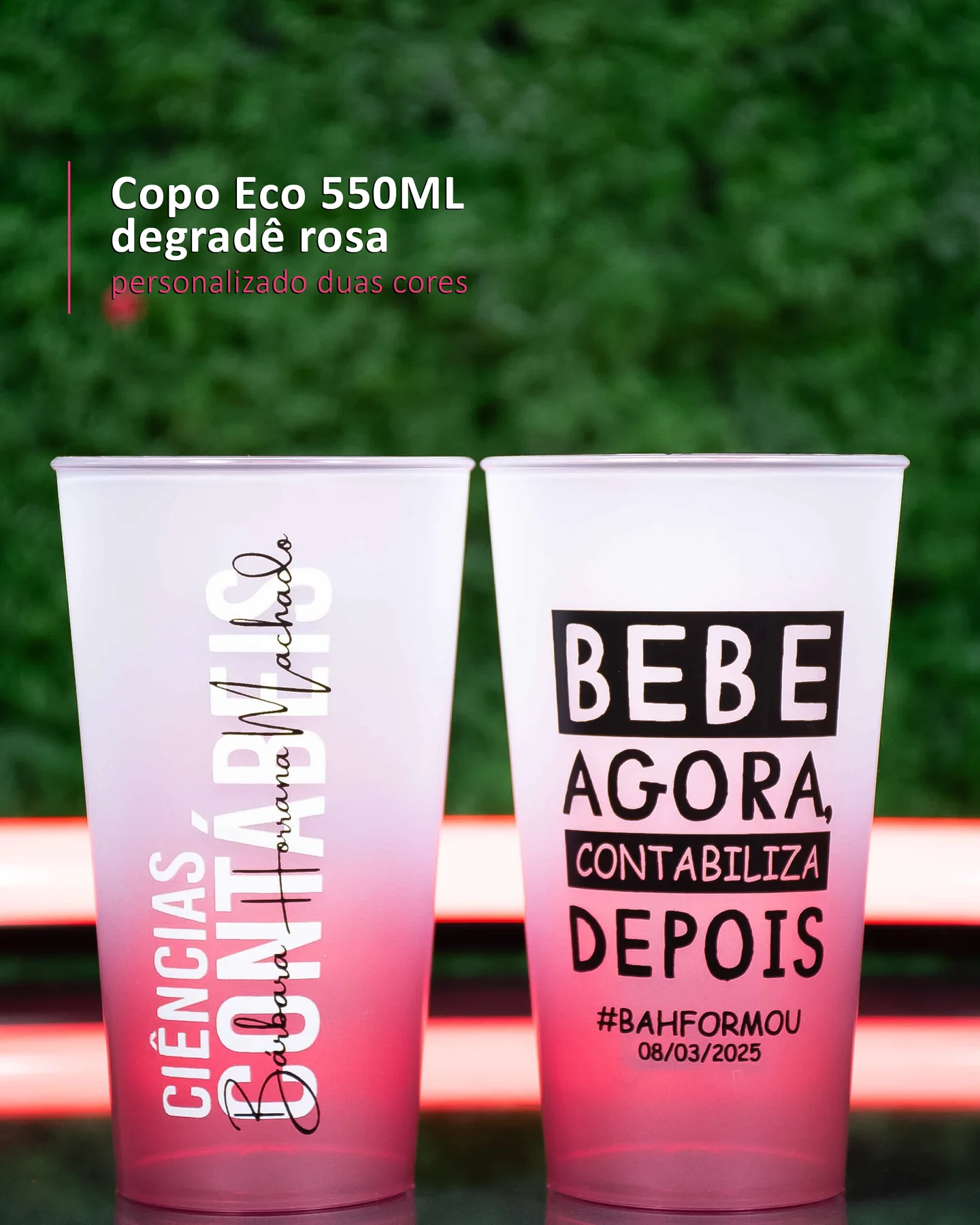 Copo Eco 550ML degradê rosa personalizado duas cores