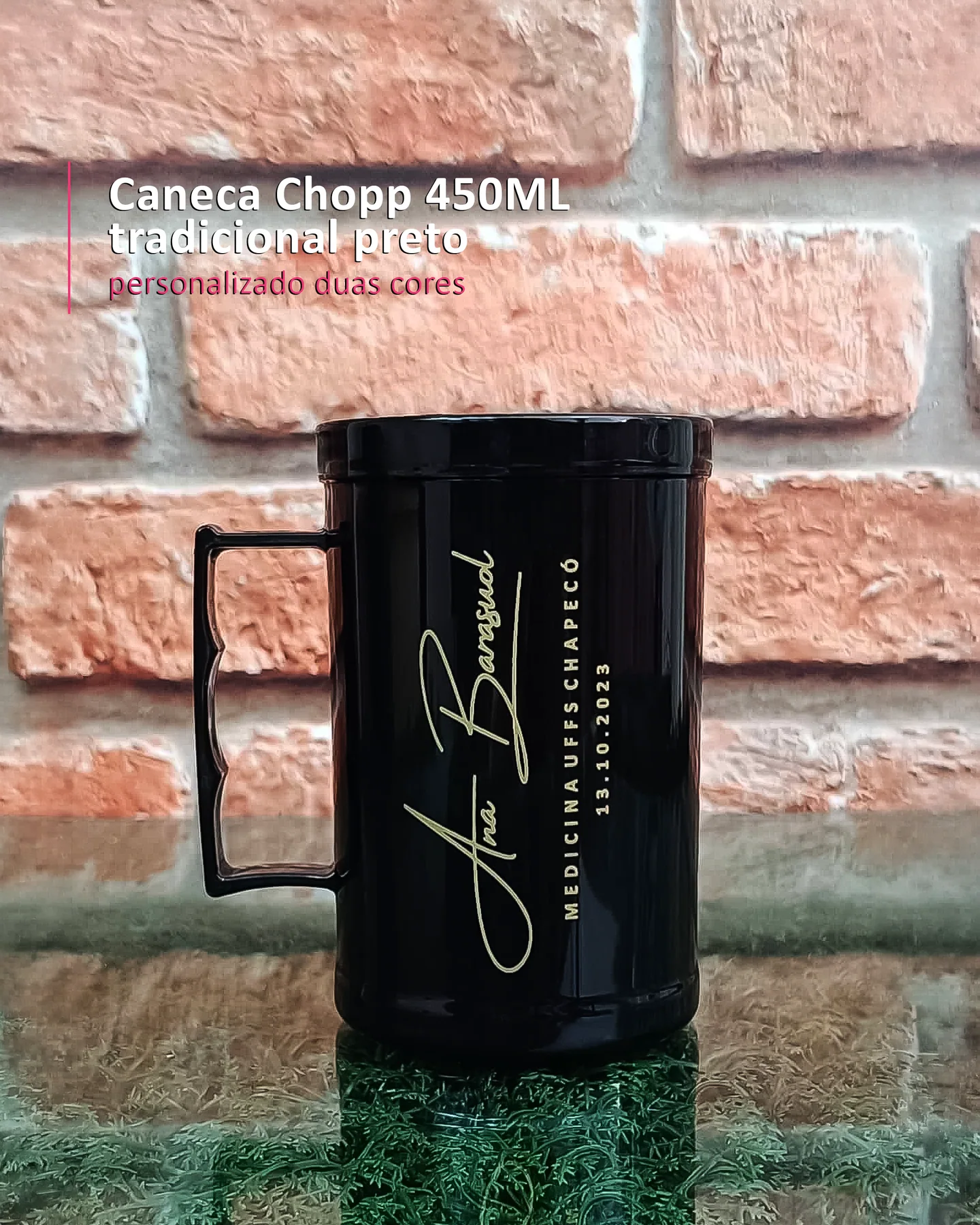 Caneca Chopp 450ML  tradicional preto personalizado duas cores