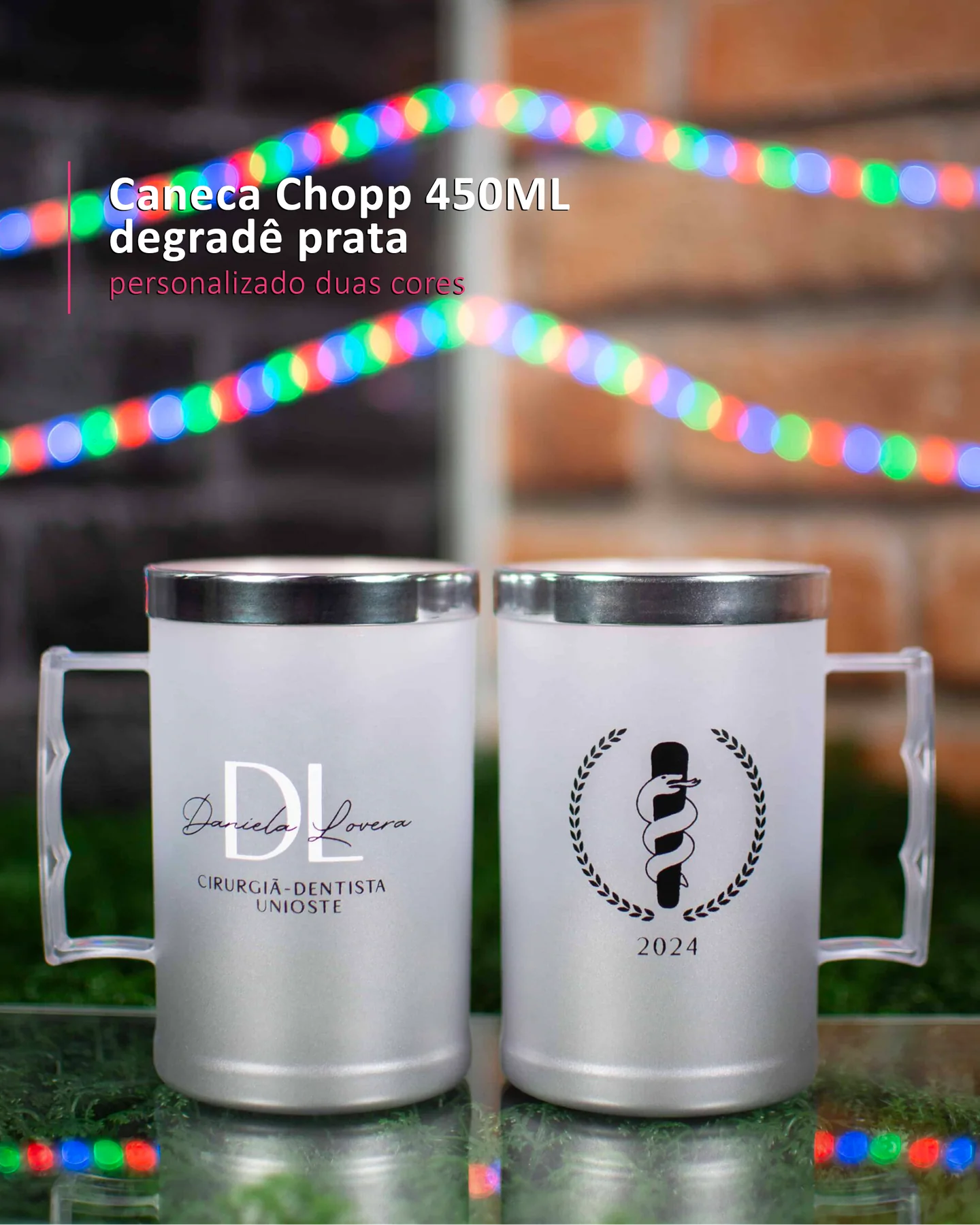 Caneca Chopp 450ML  degradê prata personalizado duas cores
