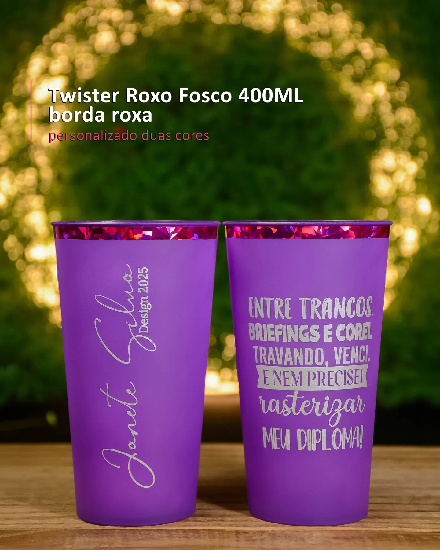 Twister Roxo Fosco 400ML borda roxa personalizado duas cores