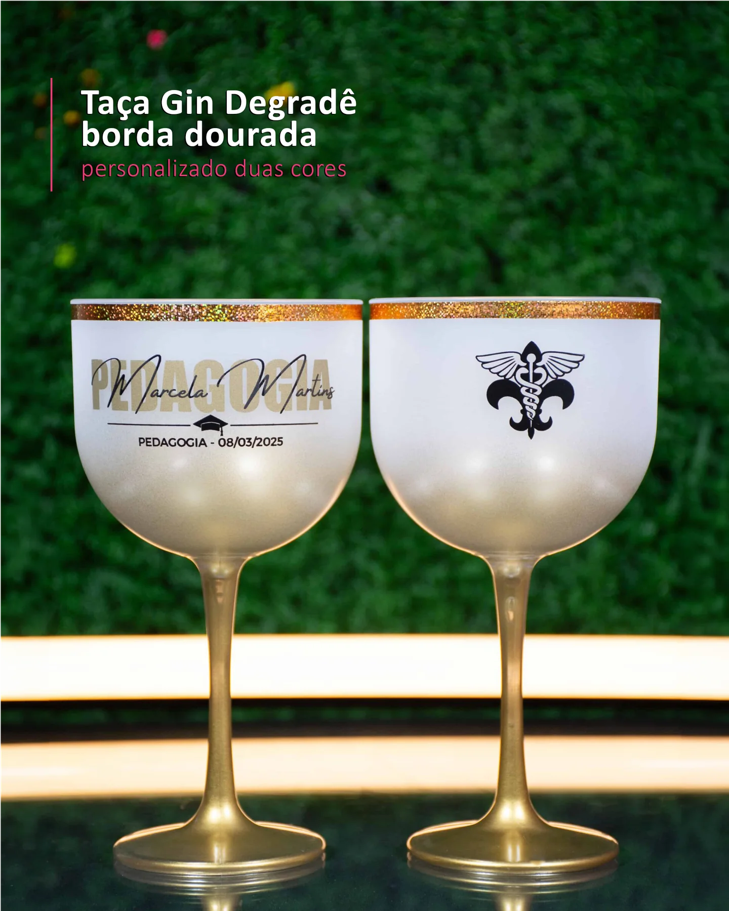 Taça Gin Degradê  borda dourada personalizado duas cores