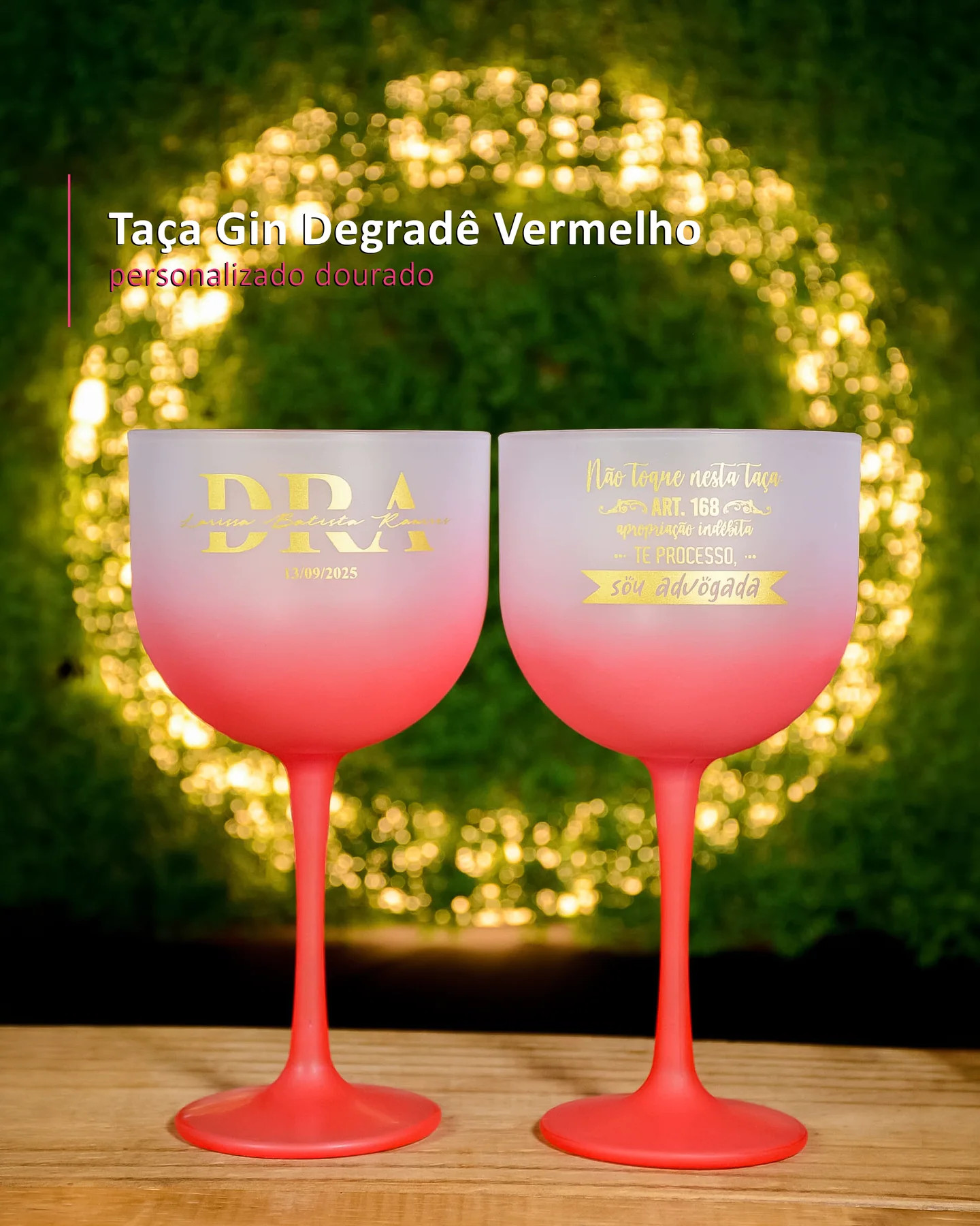 Taça Gin Degradê Vermelho  personalizado dourado