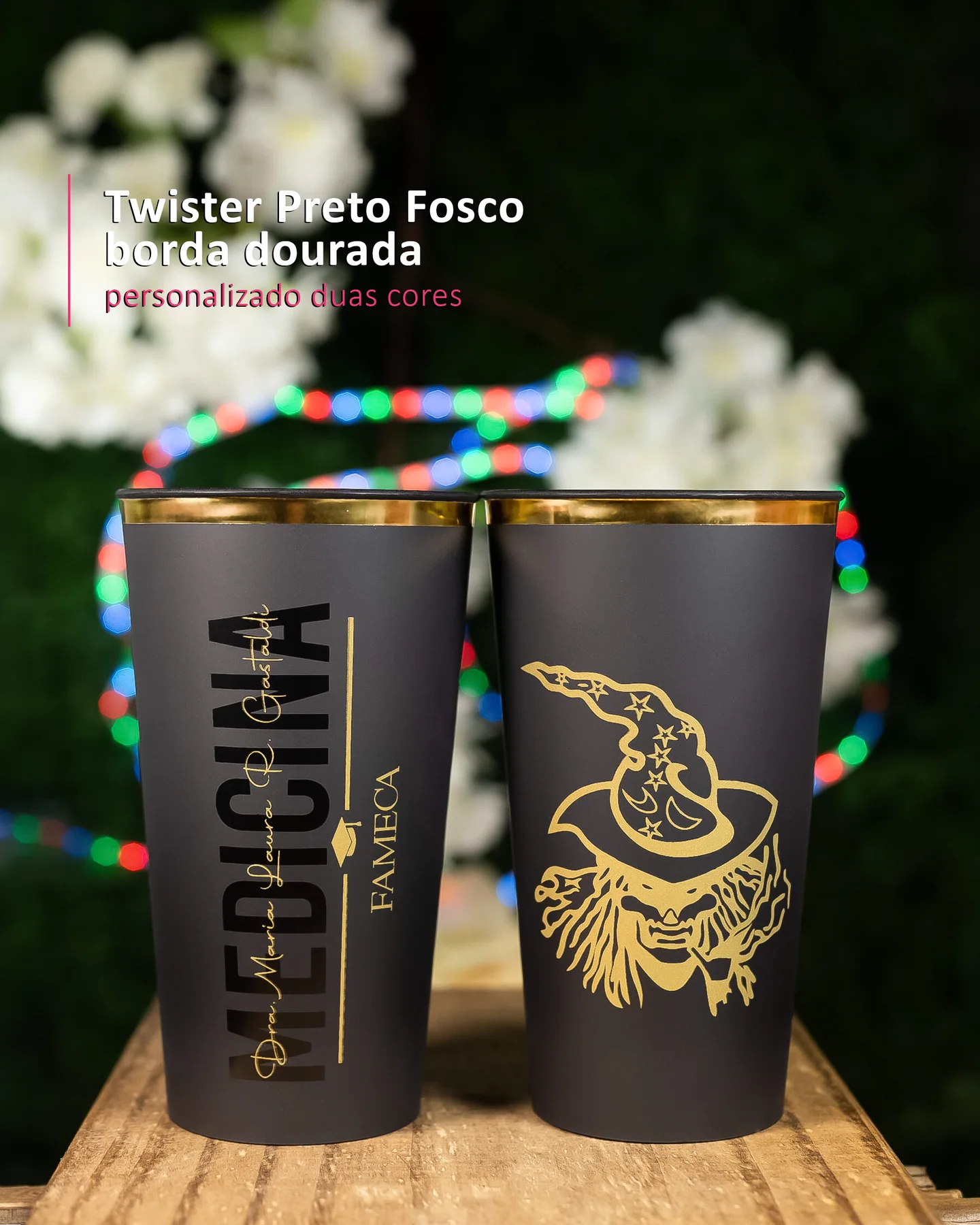 Twister Preto Fosco borda dourada personalizado duas cores