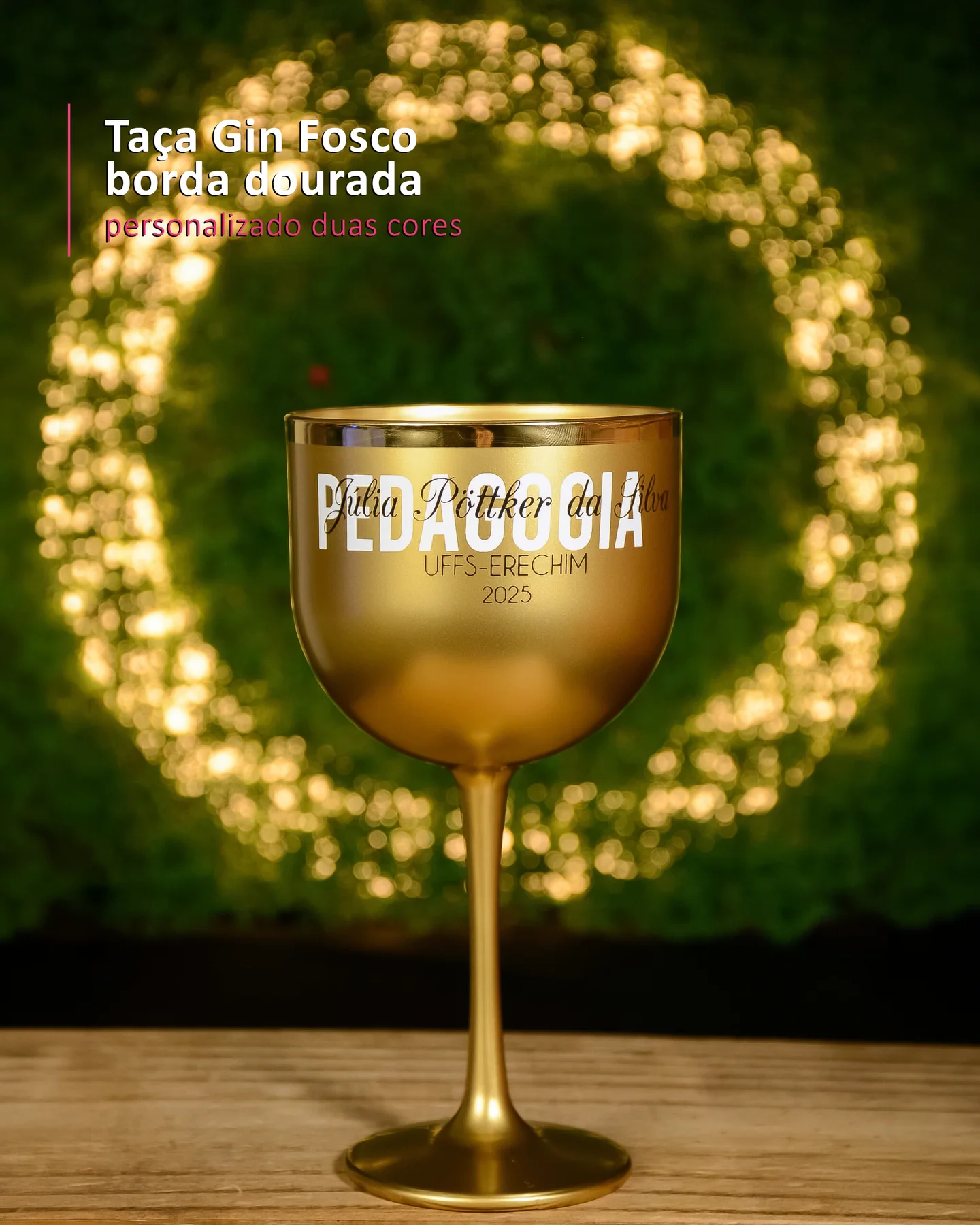 Taça Gin Fosco  borda dourada personalizado duas cores