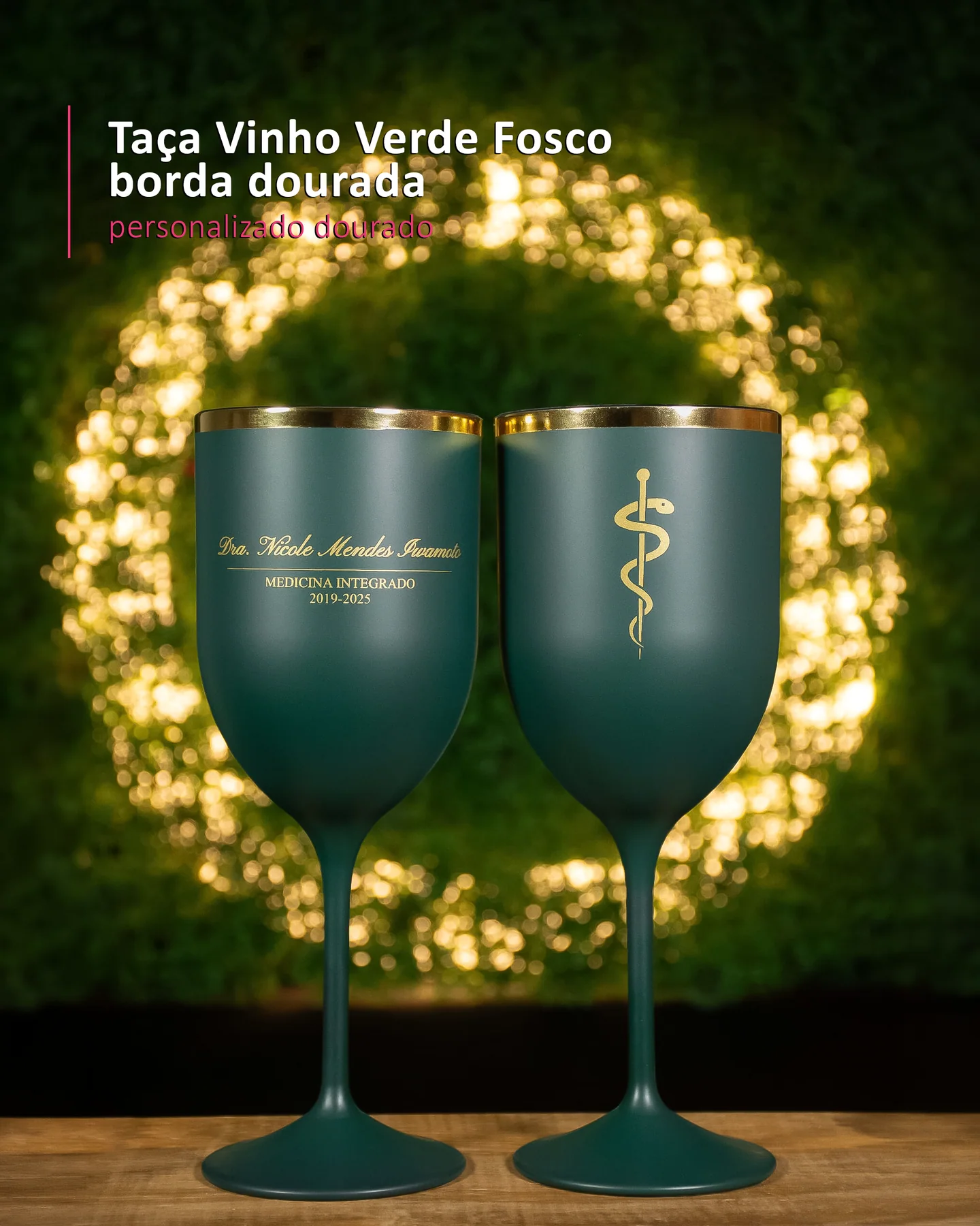 Taça Vinho Verde Fosco borda dourada personalizado dourado