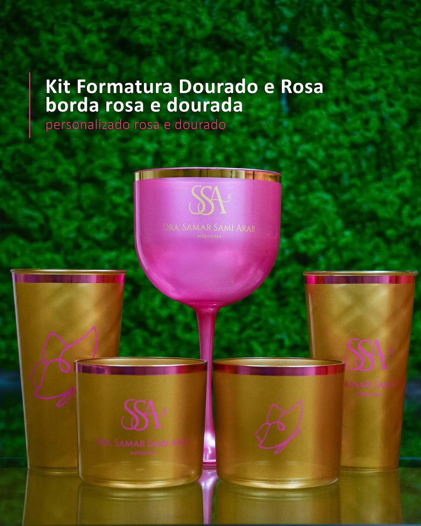 Kit Formatura Dourado e Rosa borda rosa e dourada personalizado