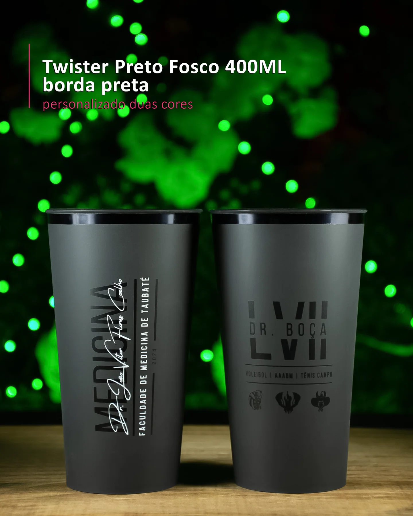 Twister Preto Fosco 400ML borda preta personalizado duas cores