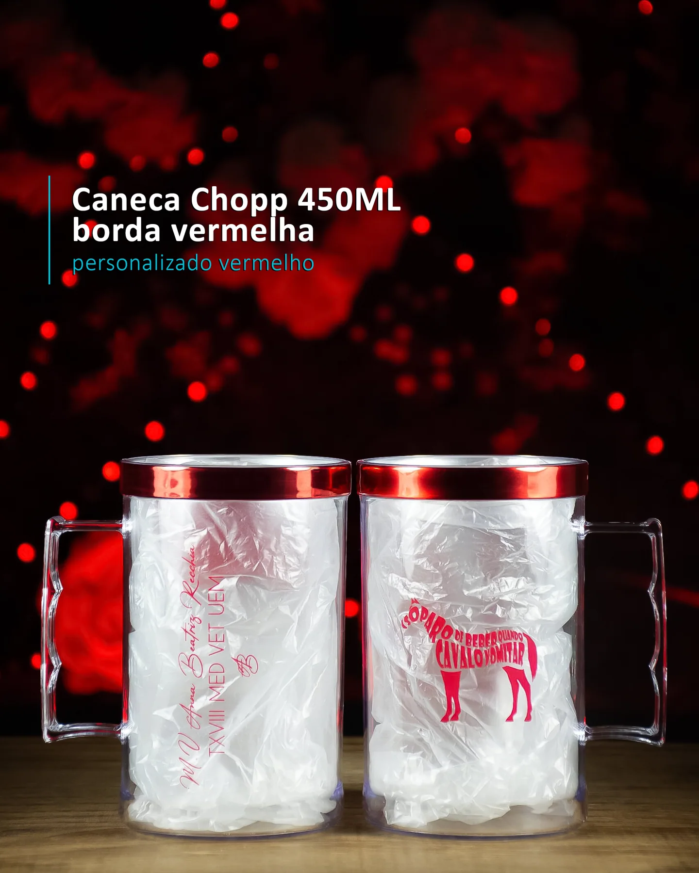 Caneca Chopp 450ML borda vermelha personalizado vermelho
