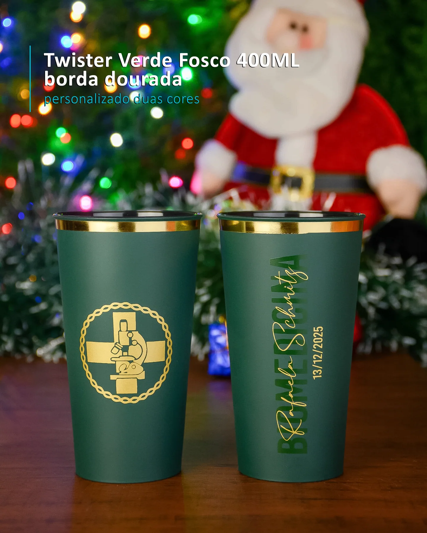 Twister Verde Fosco 400ML borda dourada  personalizado duas cor
