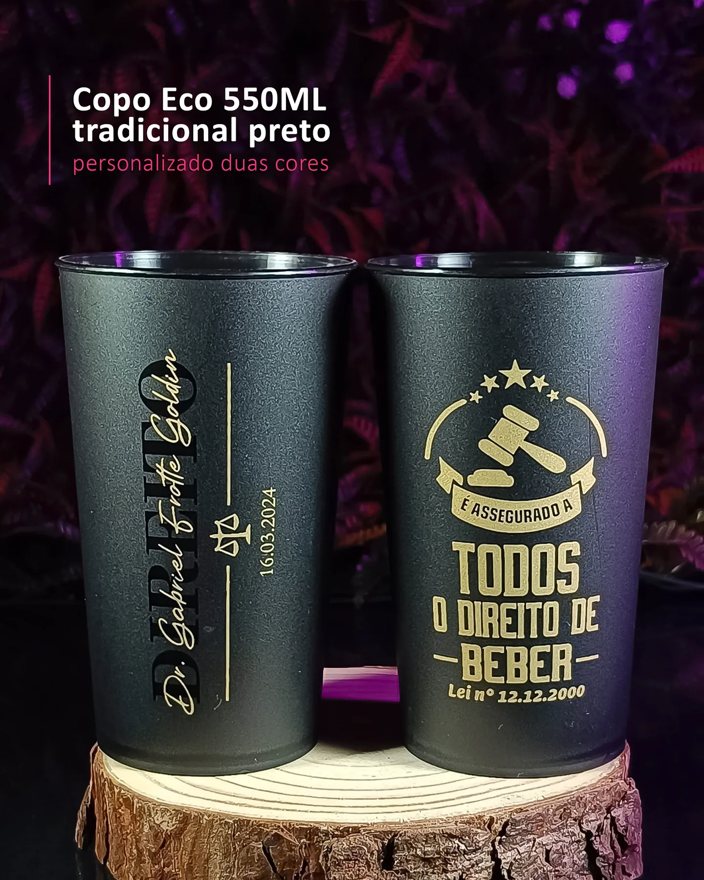 Copo Eco 550ML tradicional preto personalizado duas cores