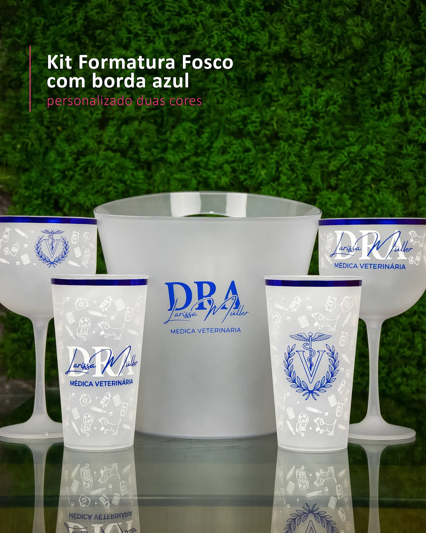Kit Formatura Fosco   com borda azul personalizado duas cores