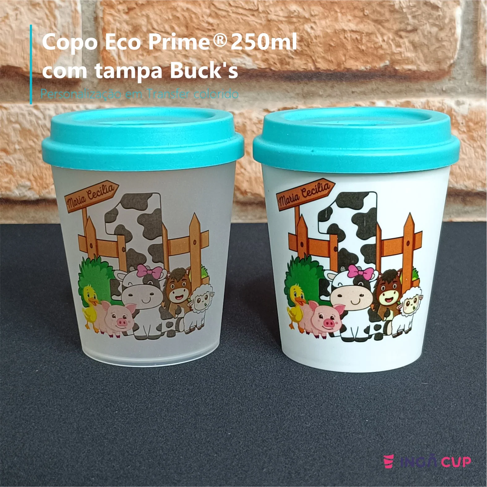 Copo Eco Prime 250ml com tampa Bucks - Transfer colorido