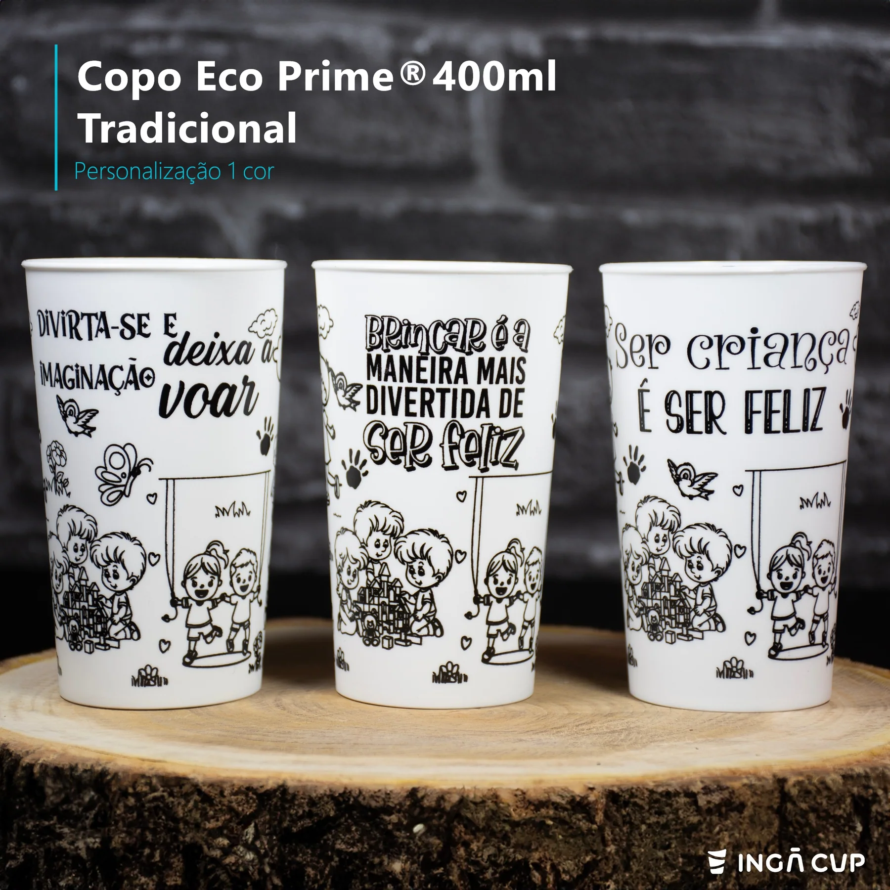 Copo Eco Prime 400ml Tradicional - Personalização 1 cor - 3 copos